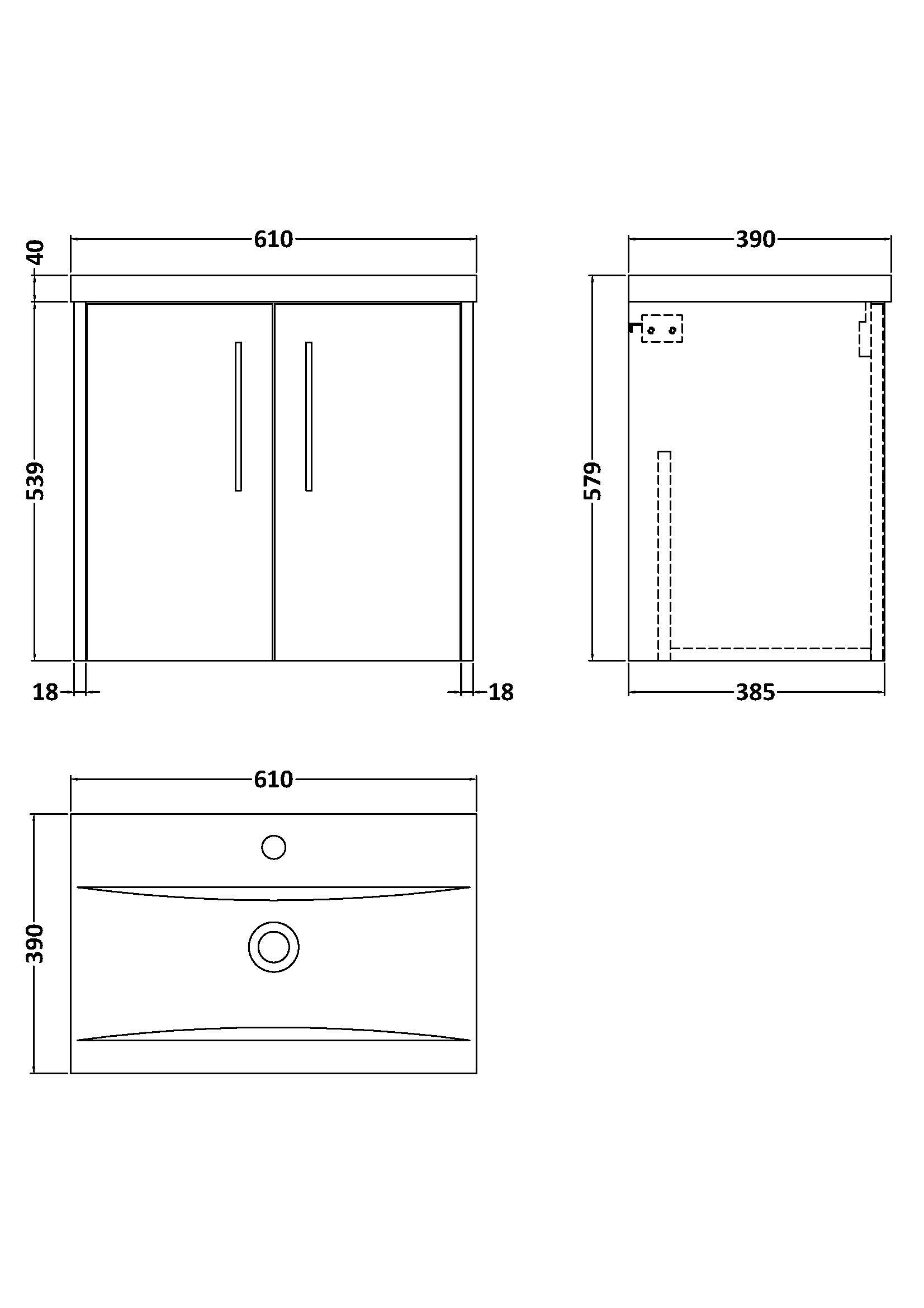 Hudson Reed Juno 600mm Wall Hung 2-Door Vanity Unit with Basin