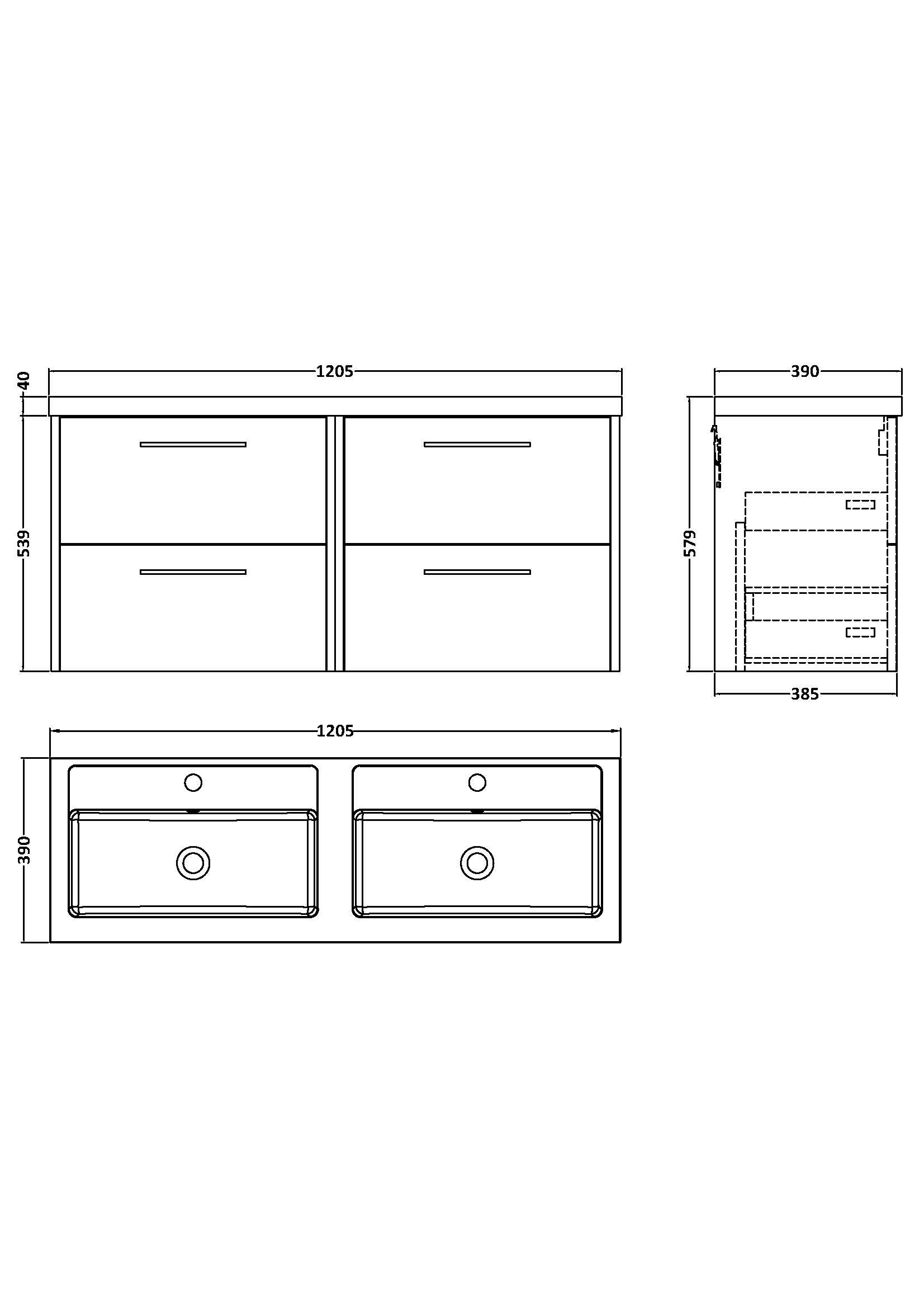 Hudson Reed Juno 1200mm Wall Hung Midnight Blue 4-Drawer Double Basin Vanity Unit