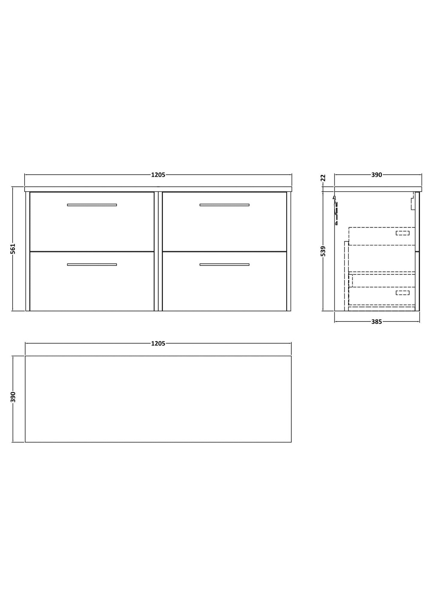Hudson Reed Juno 1200mm Midnight Blue Wall Hung 4-Drawer Vanity Unit With Laminate Worktop