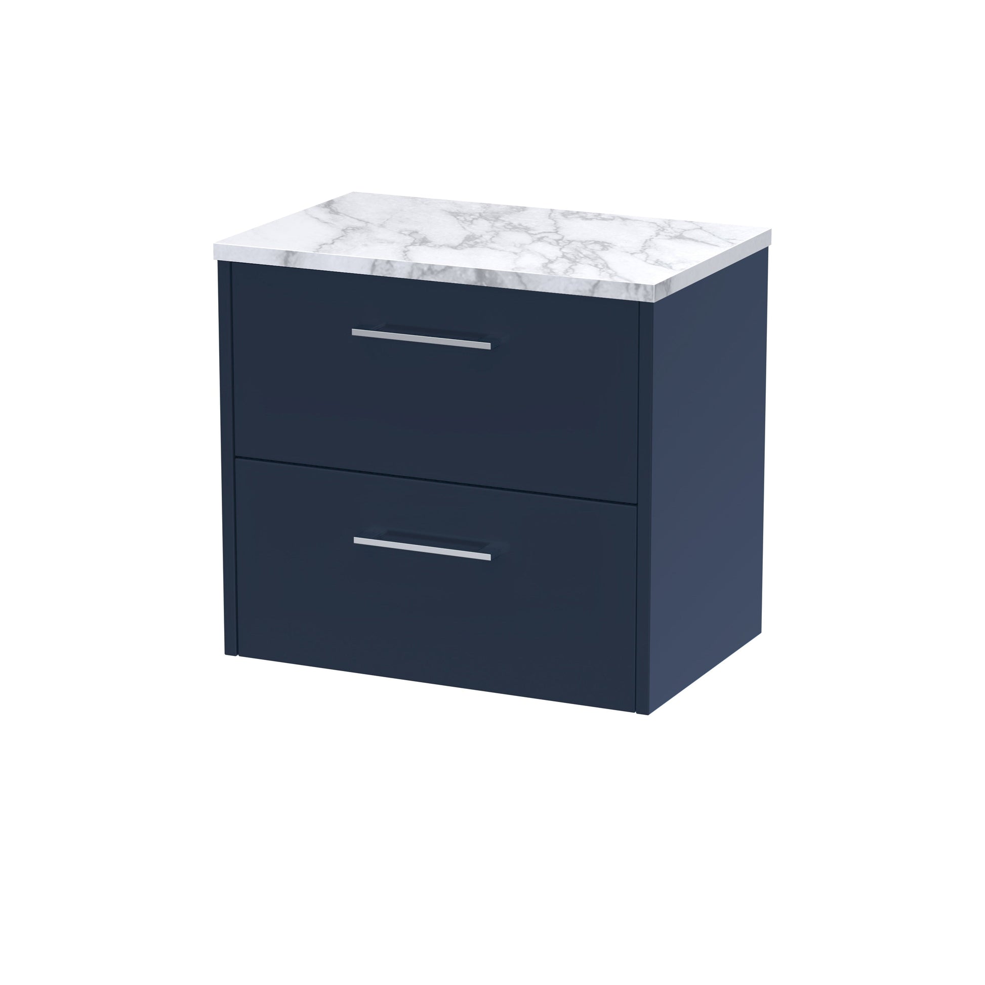 Hudson Reed Juno 600mm Midnight Blue Wall Hung 2-Drawer Soft-Close Vanity Unit With Laminate Worktop