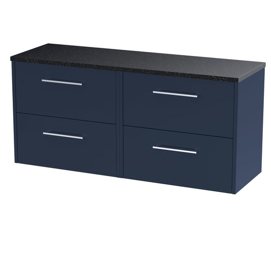 Hudson Reed Juno 1200mm Midnight Blue Wall Hung 4-Drawer Vanity Unit With Laminate Worktop