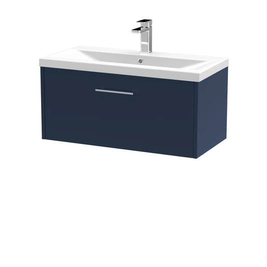 Hudson Reed Juno 800mm Midnight Blue Wall Hung Single Drawer Vanity Unit With Basin