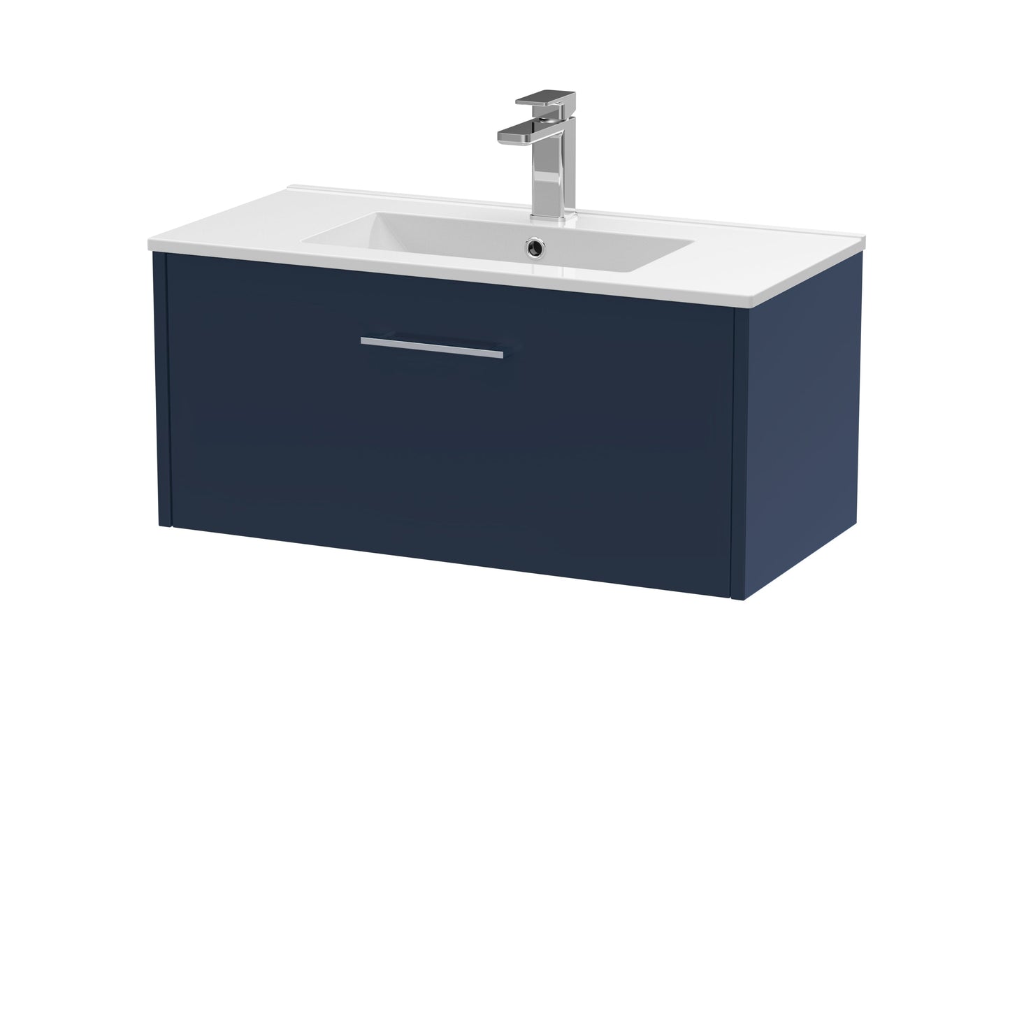 Hudson Reed Juno 800mm Midnight Blue Wall Hung Single Drawer Vanity Unit with Basin and Soft Close Drawer