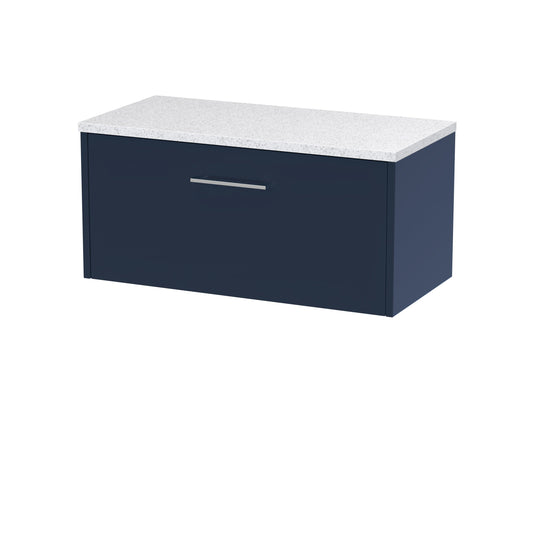 Hudson Reed Juno 800mm Midnight Blue Wall Hung Single Drawer Vanity Unit With Laminate Worktop