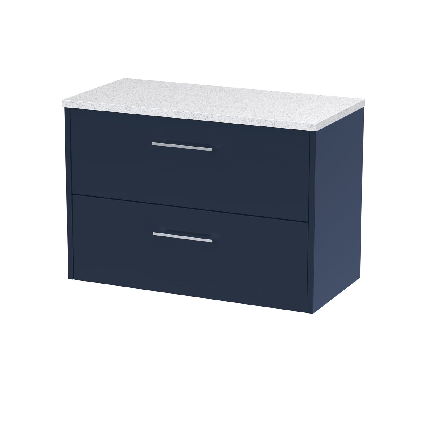 Hudson Reed Juno 800mm Midnight Blue Wall Hung 2-Drawer Vanity Unit With Laminate Worktop & Handles