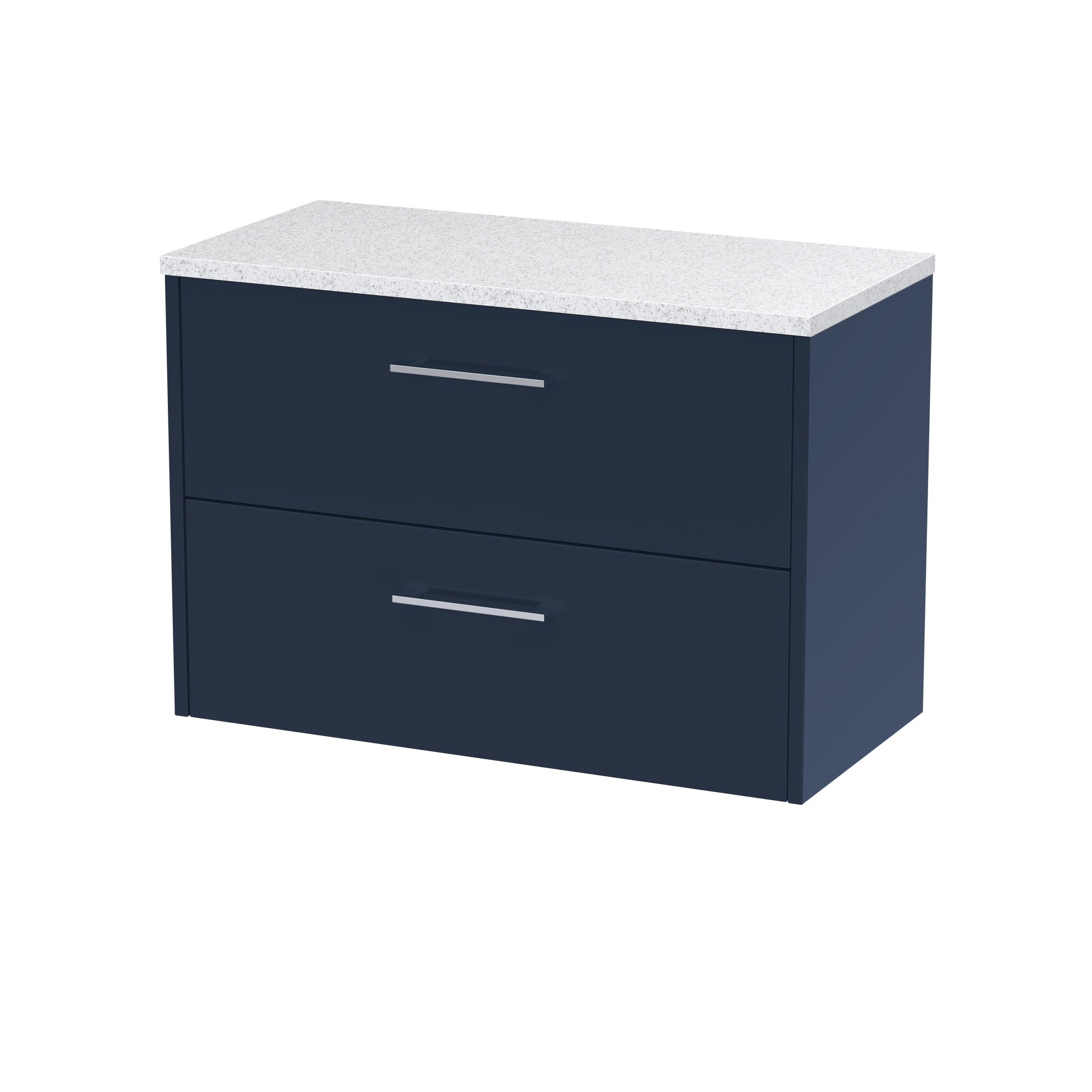 Hudson Reed Juno 800mm Midnight Blue Wall Hung 2-Drawer Vanity Unit With Laminate Worktop & Handles