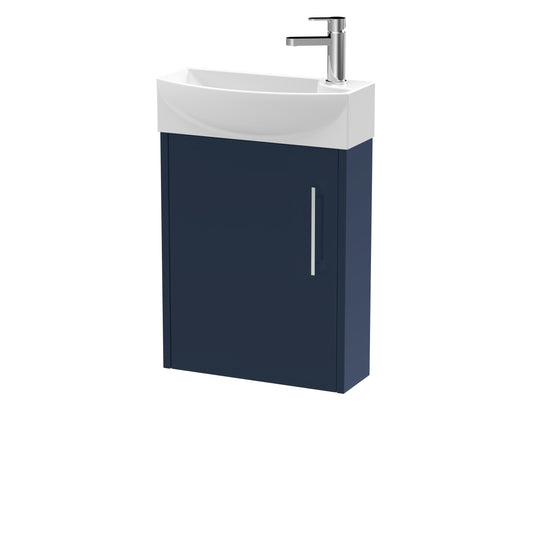 Hudson Reed Juno Compact 440mm Midnight Blue Wall Hung 1-Door Vanity Unit With 1 Tap Hole Basin