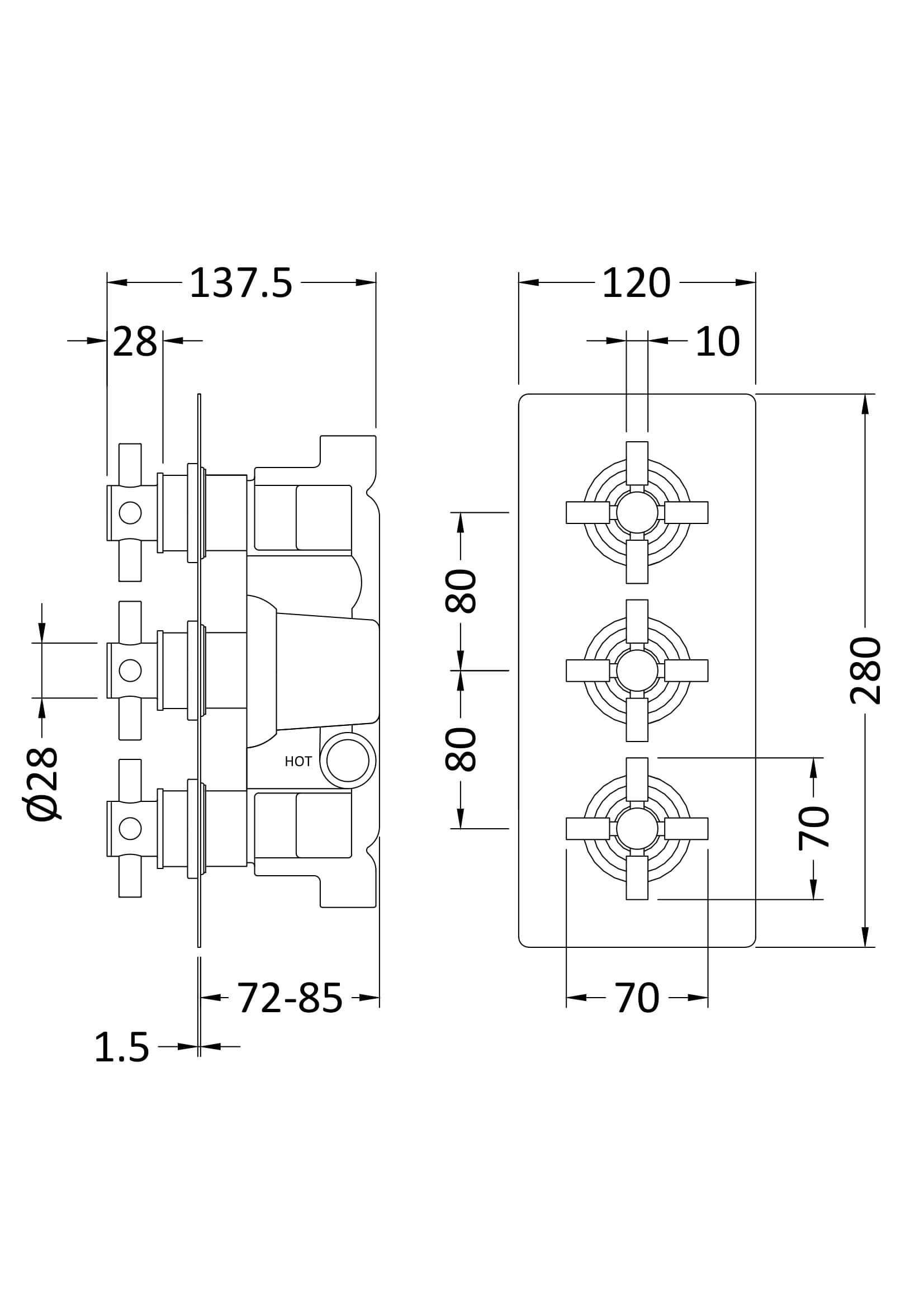 Tec Crosshead Triple Thermostatic Shower Valve With Diverter Matt Black