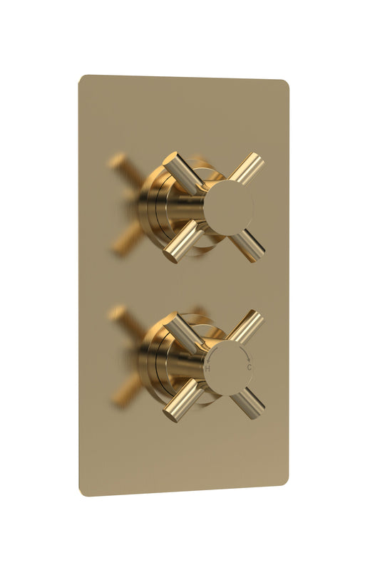 Tec Crosshead Twin Thermostatic Shower Valve Brushed Brass