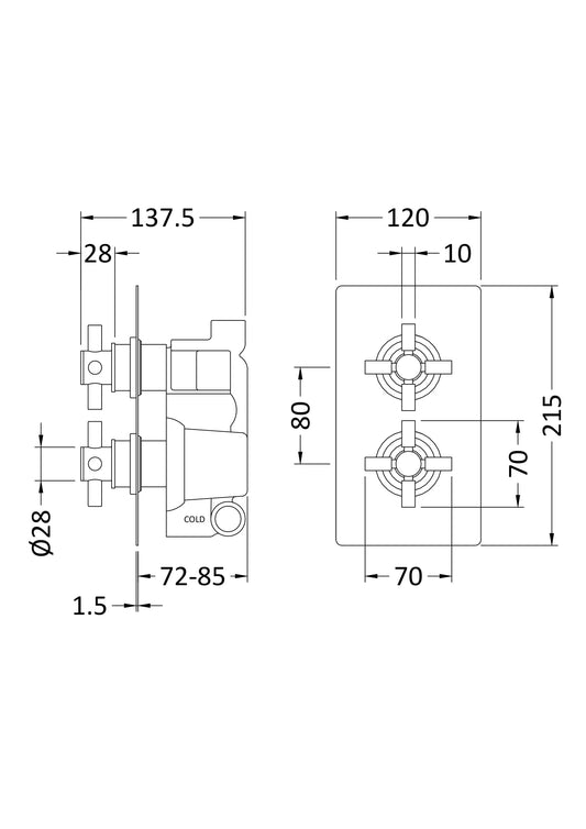 Tec Crosshead Twin Thermostatic Shower Valve Brushed Brass