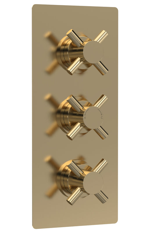 Tec Crosshead Triple Thermostatic Shower Valve Brushed Brass
