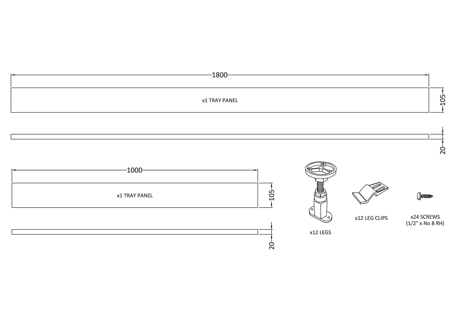 Hudson Reed 1700mm Leg Set With 1000mm Plinth Kit