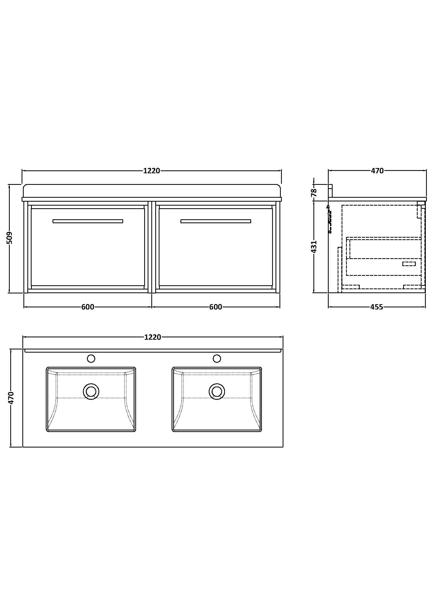 Hudson Reed Lille 1200mm Wall Hung Vanity Unit With Double Marble Basin