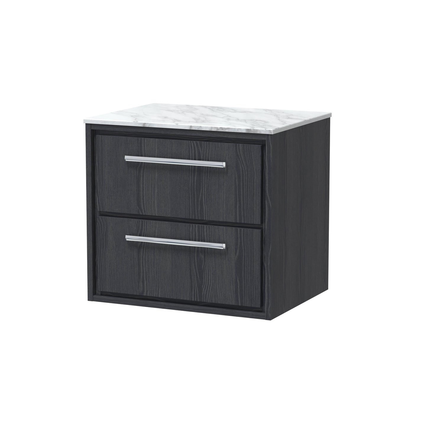 Hudson Reed Lille 600mm Graphite Grey Woodgrain Wall Hung 2-Drawer Vanity With Marble Worktop