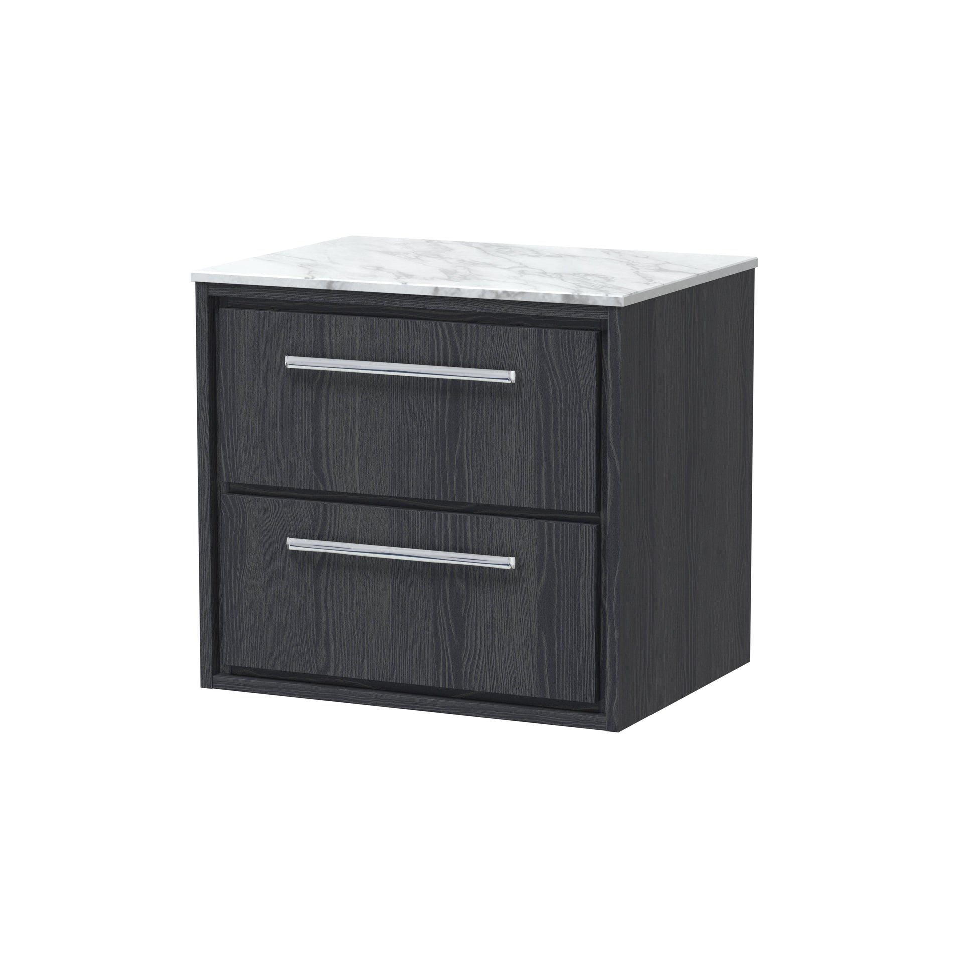 Hudson Reed Lille 600mm Graphite Grey Woodgrain Wall Hung 2-Drawer Vanity With Marble Worktop