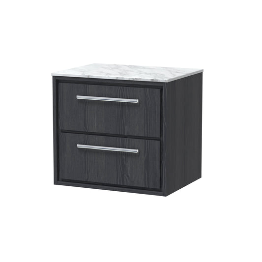Hudson Reed Lille 600mm Graphite Grey Woodgrain Wall Hung 2-Drawer Vanity With Marble Worktop