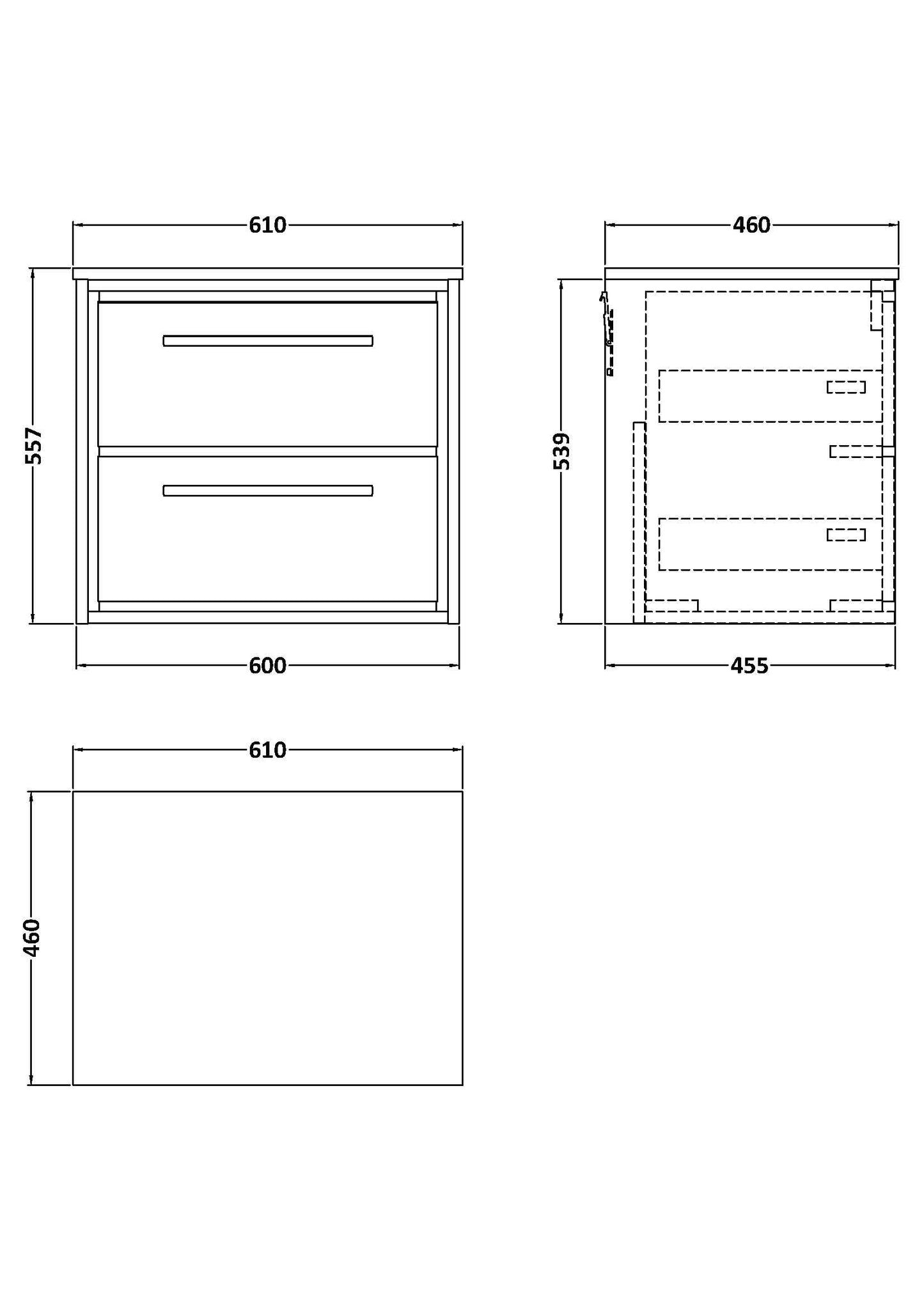 Hudson Reed Lille 610mm Wall Hung 2-Drawer Vanity Unit with Marble Worktop, Soft Close Drawers & Handles