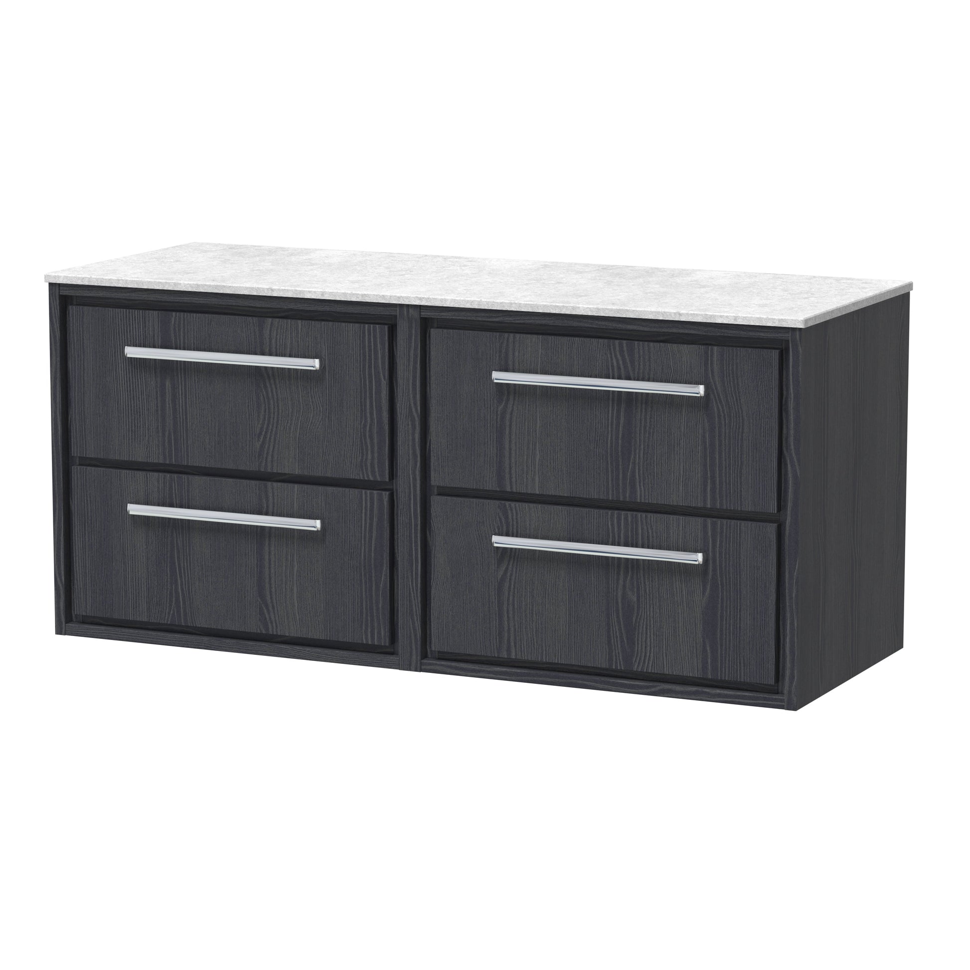 Hudson Reed Lille 1200mm Graphite Grey Woodgrain Wall Hung 4-Drawer Vanity Unit With Marble Worktop