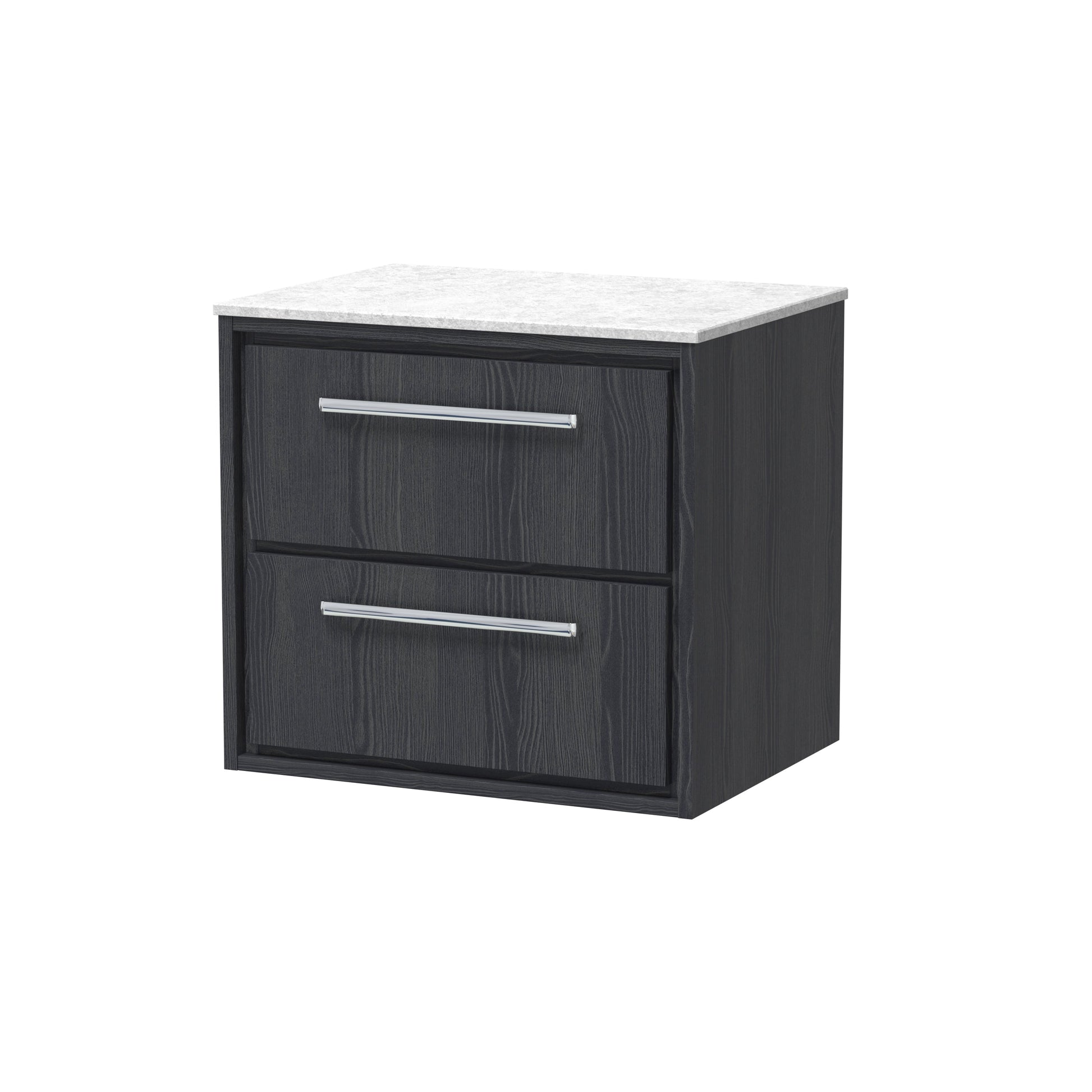Hudson Reed Lille 600mm Graphite Grey Woodgrain Wall Hung 2-Drawer Vanity Unit With Marble Worktop