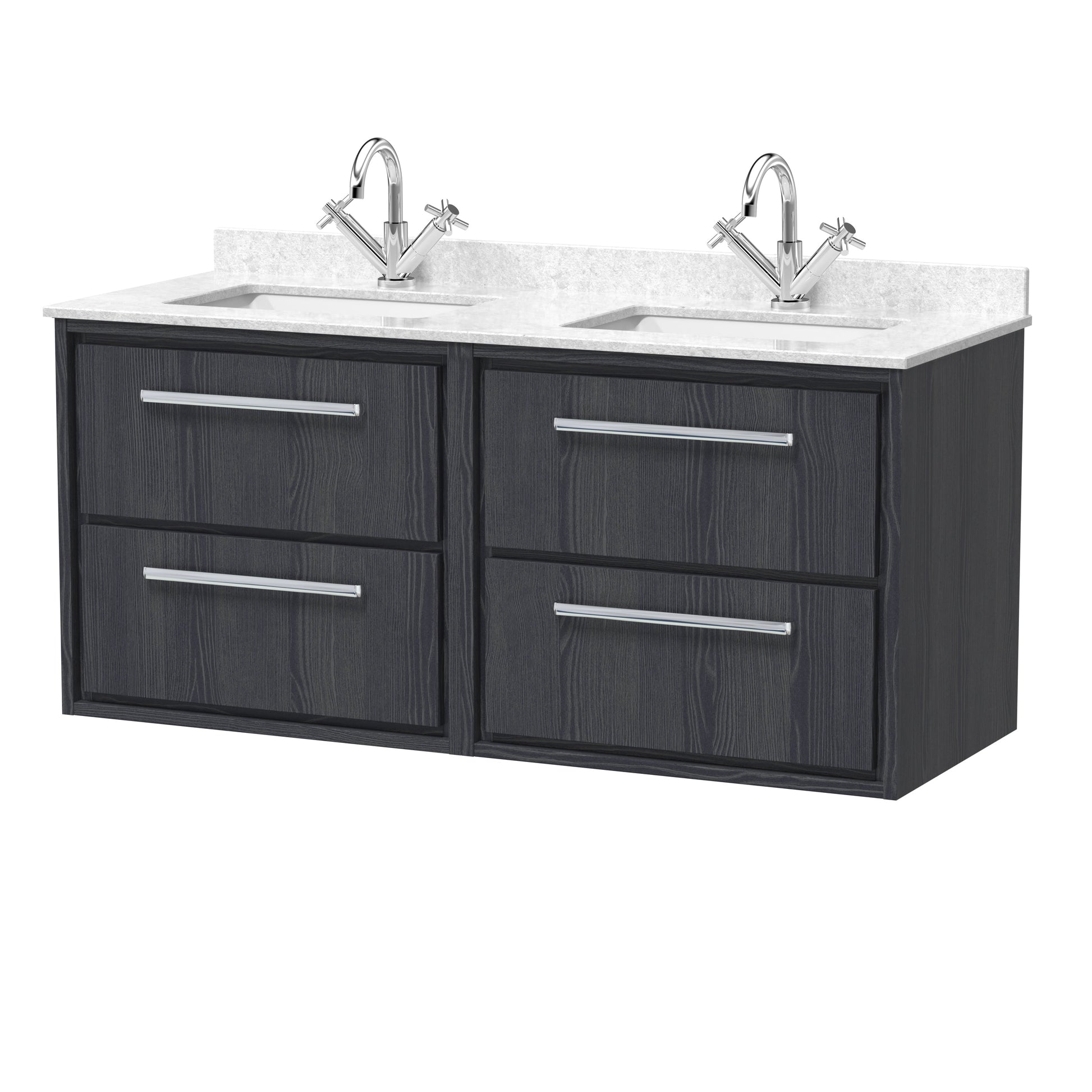 Hudson Reed Lille 1200mm Wall Hung 4-Drawer Vanity Unit with Double Marble Basin, Backsplash & 2 Tap Holes