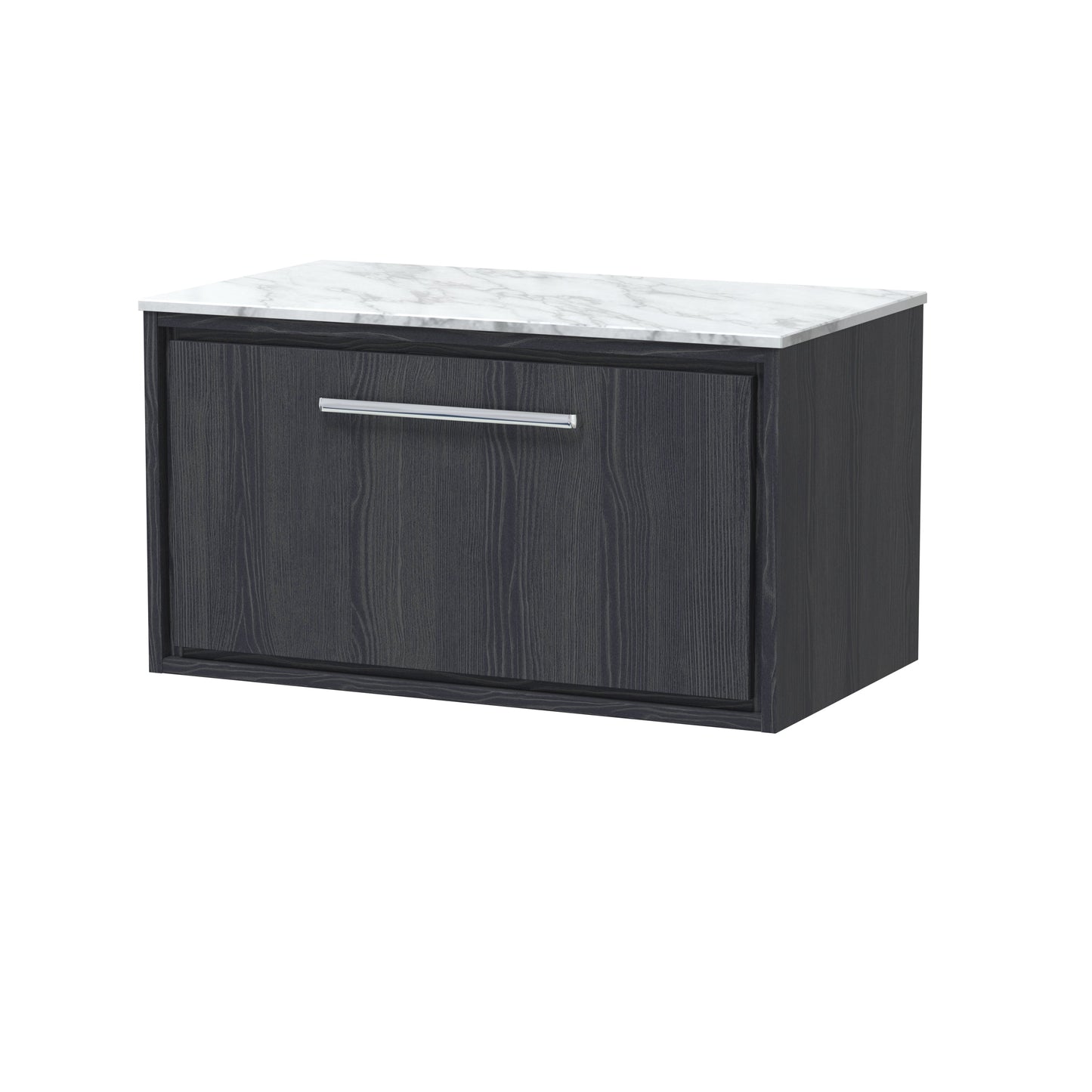 Hudson Reed Lille 800mm Graphite Grey Woodgrain Wall Hung Single Drawer Vanity Unit With Marble Worktop & Soft Close Drawers