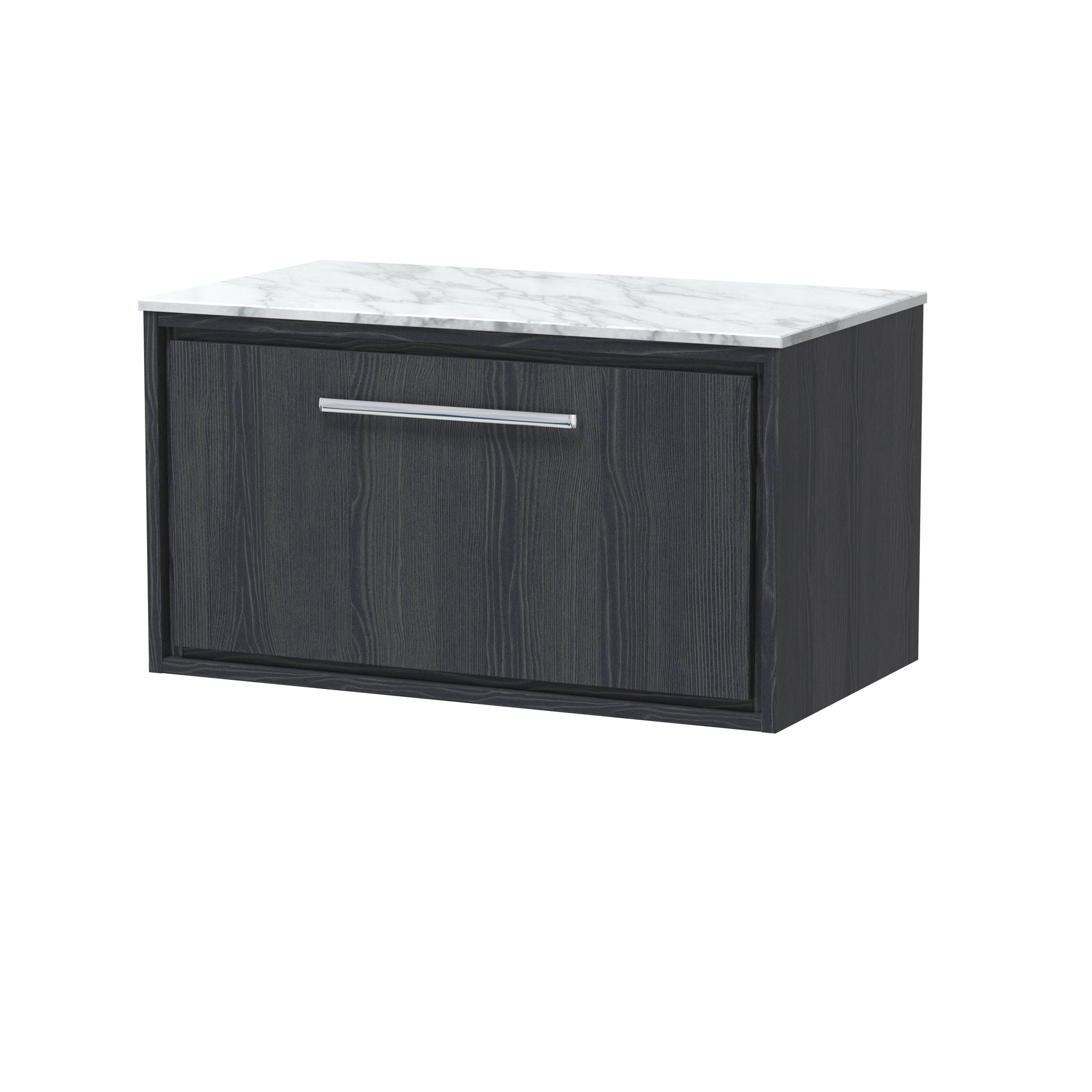 Hudson Reed Lille 800mm Graphite Grey Woodgrain Wall Hung Single Drawer Vanity Unit With Marble Worktop & Soft Close Drawers