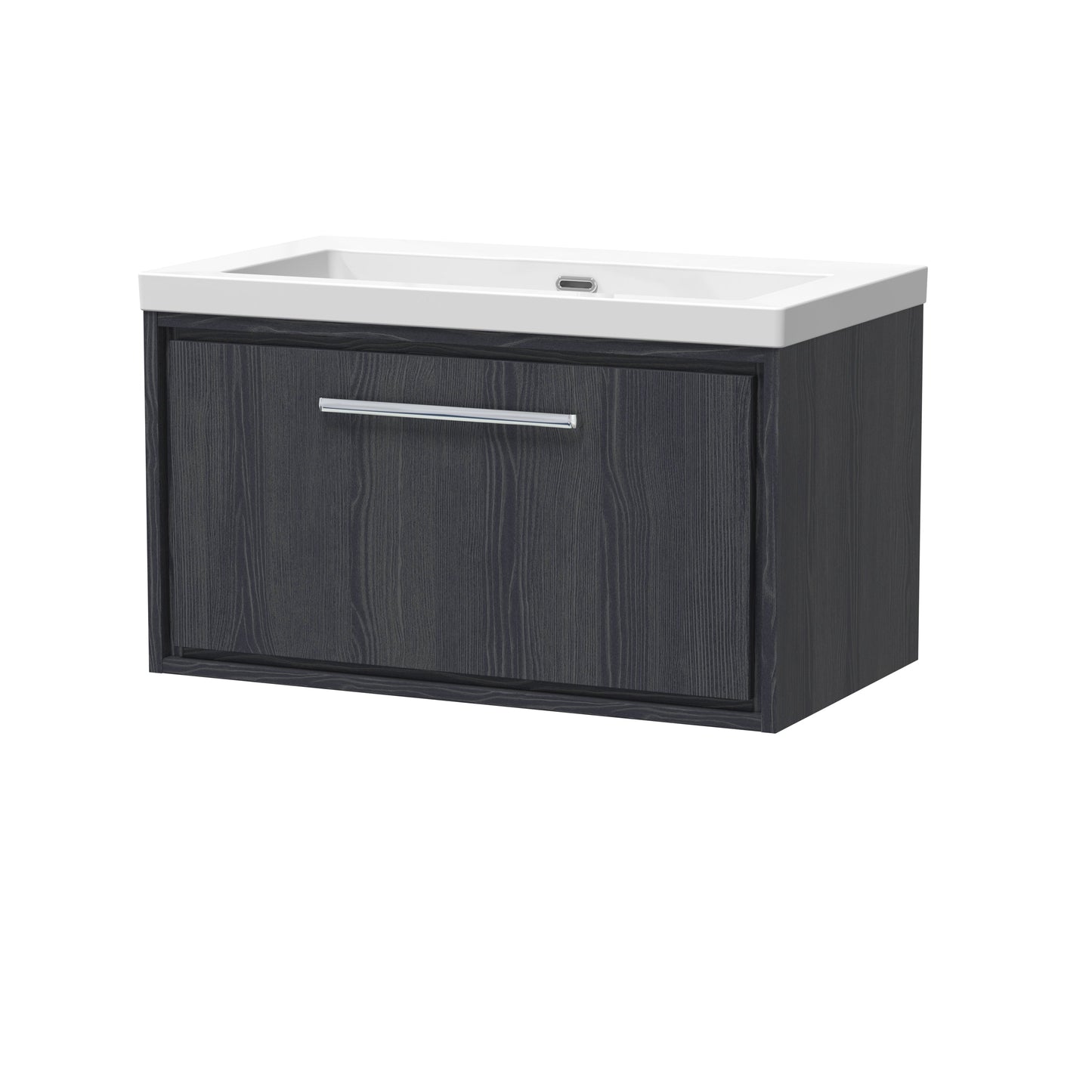 Hudson Reed Lille 800mm Graphite Grey Woodgrain Wall Hung Single Drawer Vanity Unit with Basin Soft Close Fully Assembled