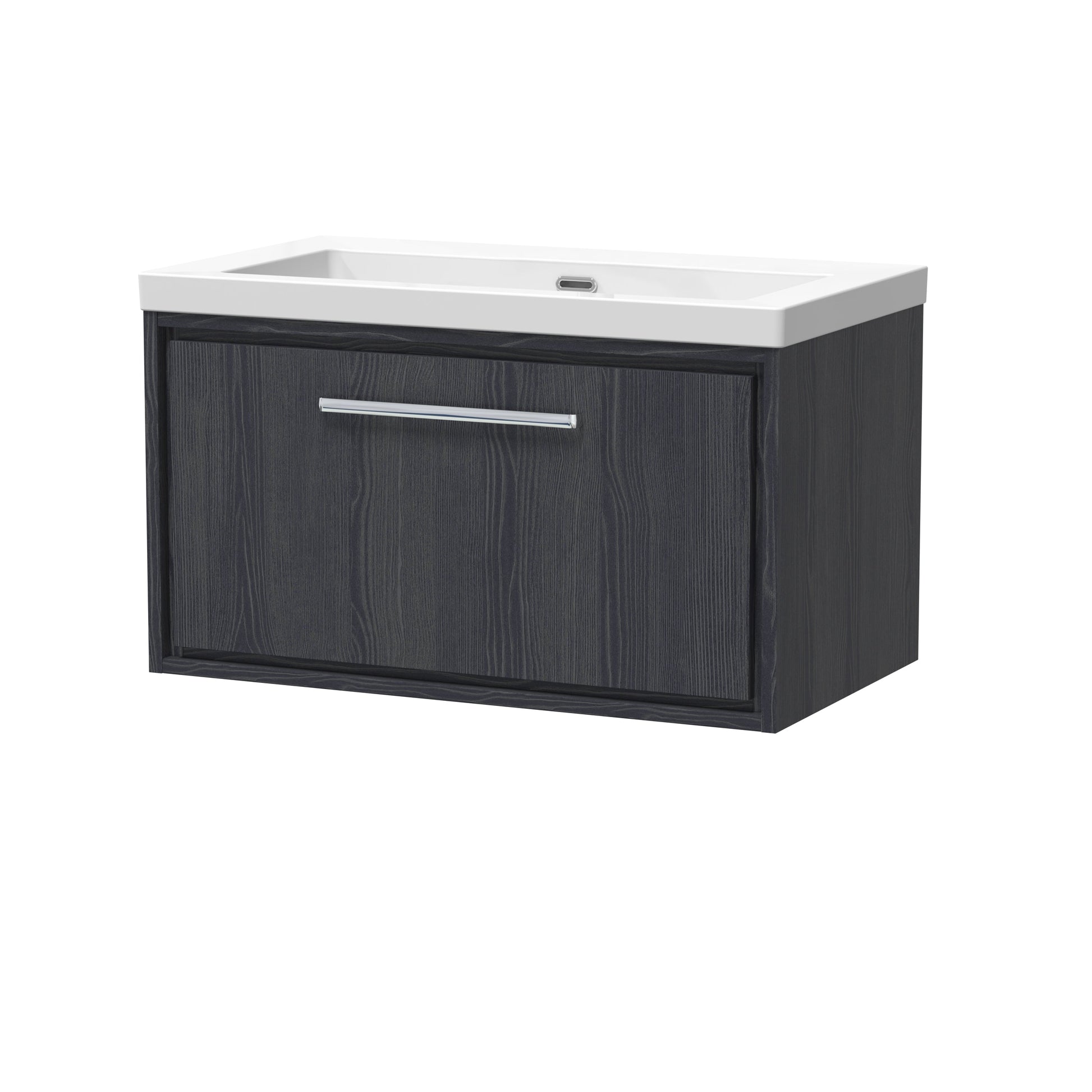 Hudson Reed Lille 800mm Graphite Grey Woodgrain Wall Hung Single Drawer Vanity Unit with Basin Soft Close Fully Assembled