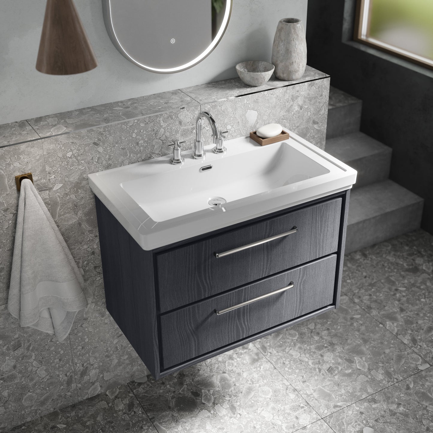 Lille 800mm Wall Hung 2-Drawer Vanity with Basin - 3 Tap Hole