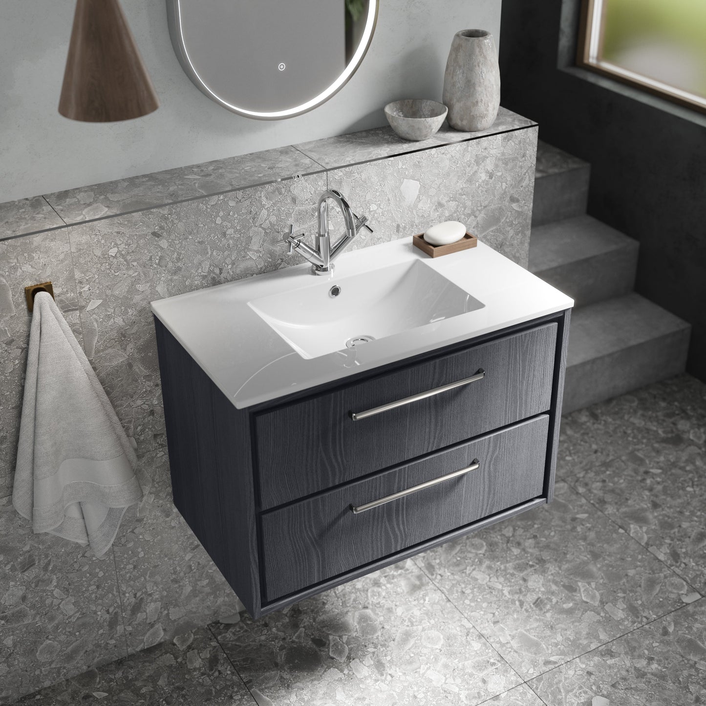Lille 800mm Wall Hung 2-Drawer Vanity with Basin - 1 Tap Hole