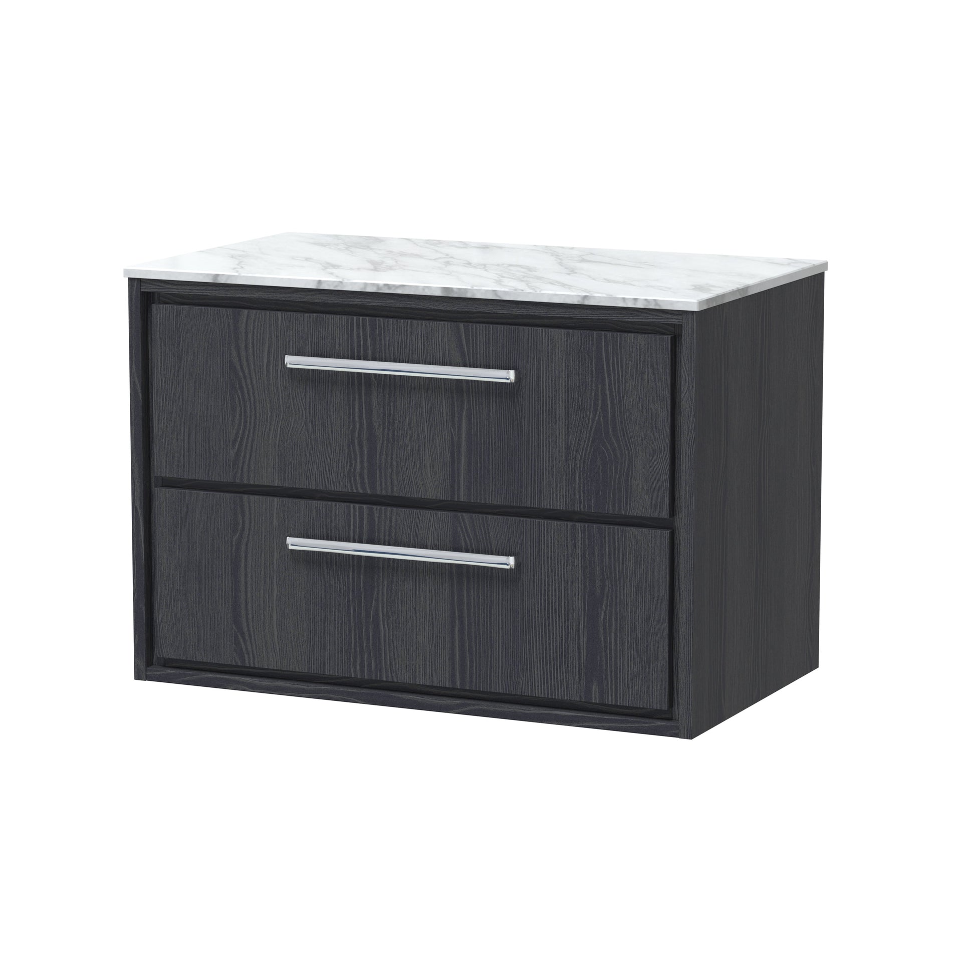 Hudson Reed Lille 800mm Wall Hung Graphite Grey Woodgrain 2-Drawer Vanity Unit with Marble Worktop, Soft Close Drawers