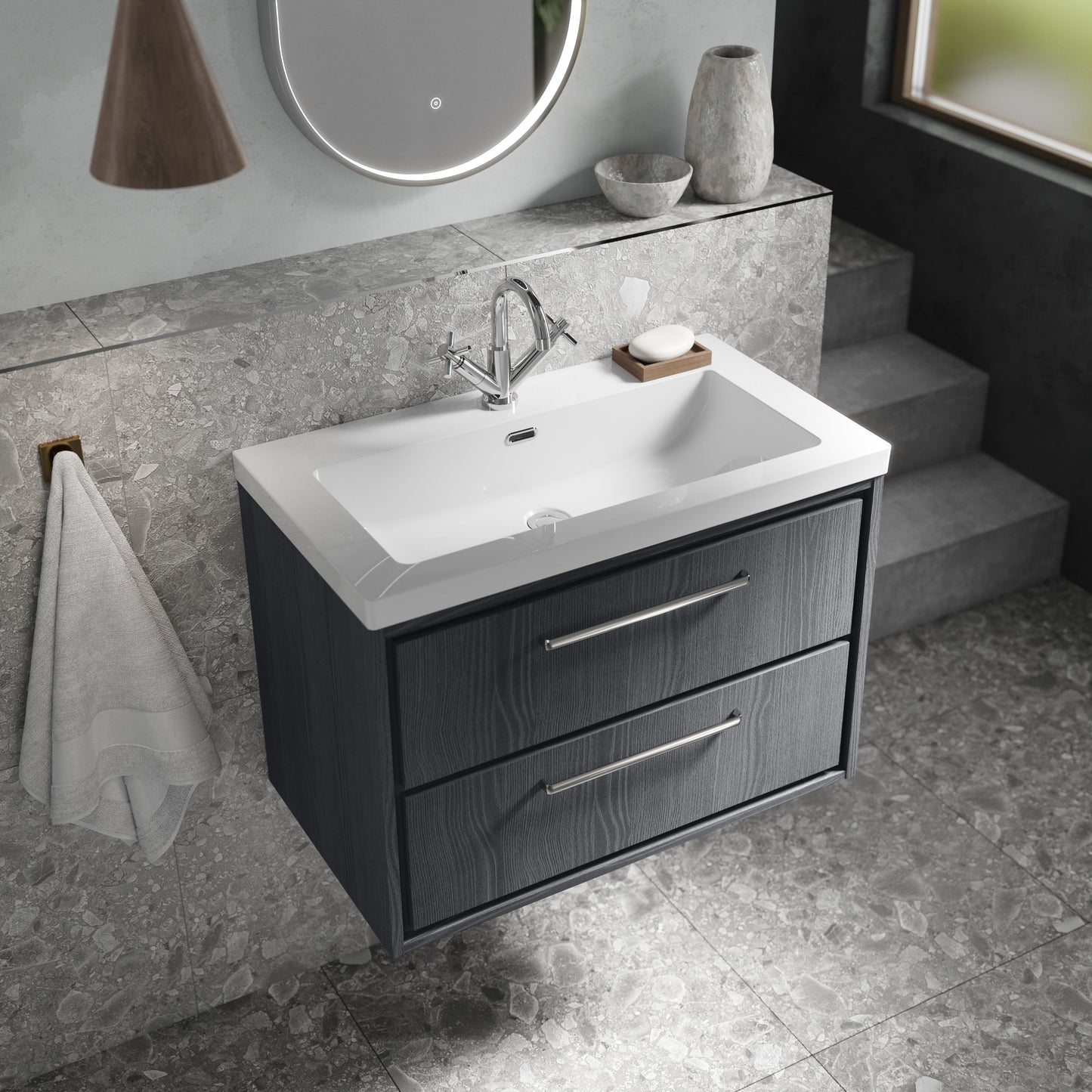 Lille 800mm Wall Hung 2-Drawer Vanity with Basin - 1 Tap Hole