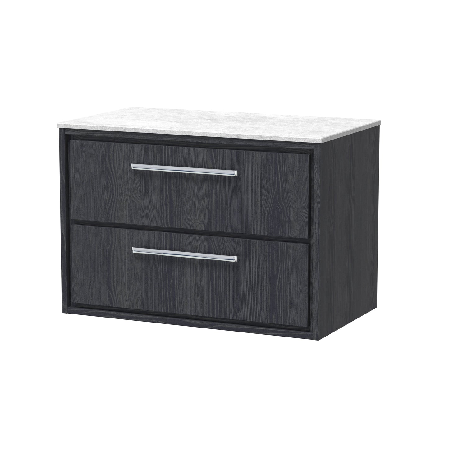Hudson Reed Lille 800mm Graphite Grey Woodgrain Wall Hung 2-Drawer Vanity with Marble Worktop and Soft-Close Drawers
