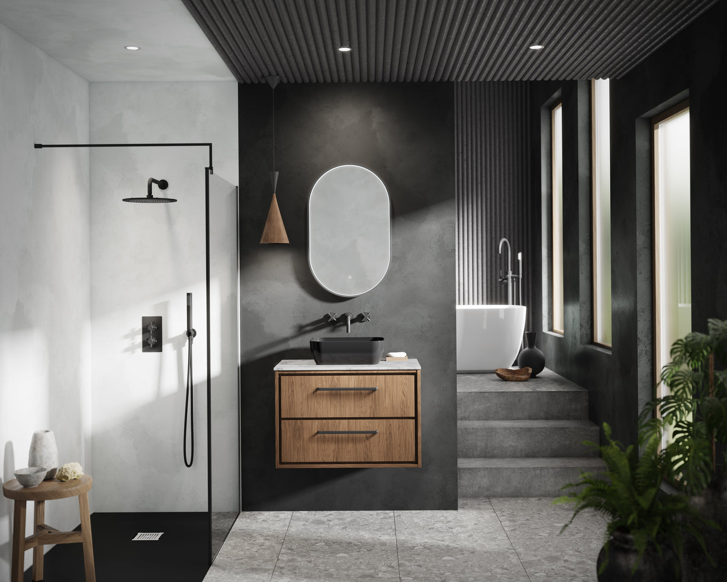 Hudson Reed Lille 800mm Graphite Grey Woodgrain Wall Hung 2-Drawer Vanity with Marble Worktop and Soft-Close Drawers