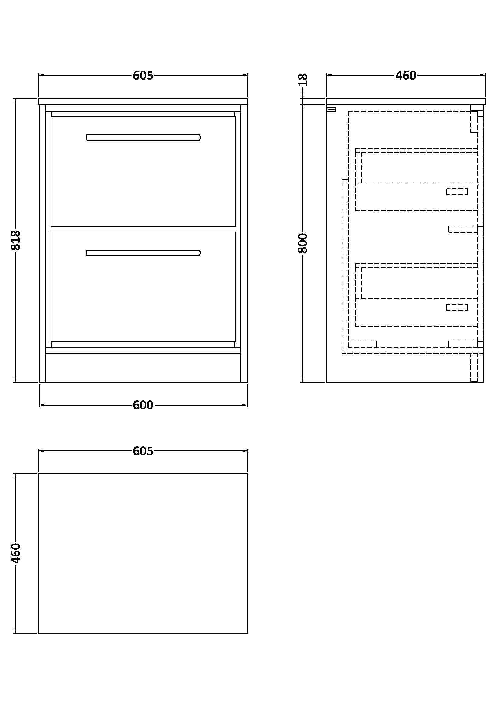 Hudson Reed Lille 600mm Floor Standing 2-Drawer Vanity Unit With Worktop