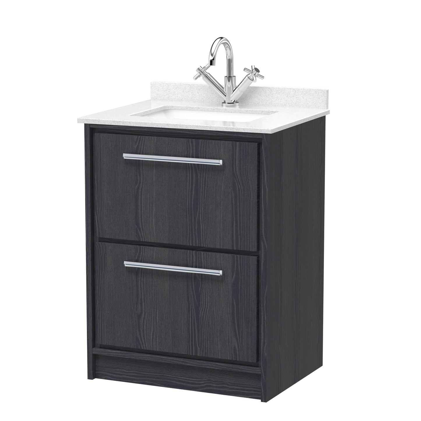 Hudson Reed Lille 600mm Floor Standing 2-Drawer Vanity with Marble Worktop Basin, Soft-Close