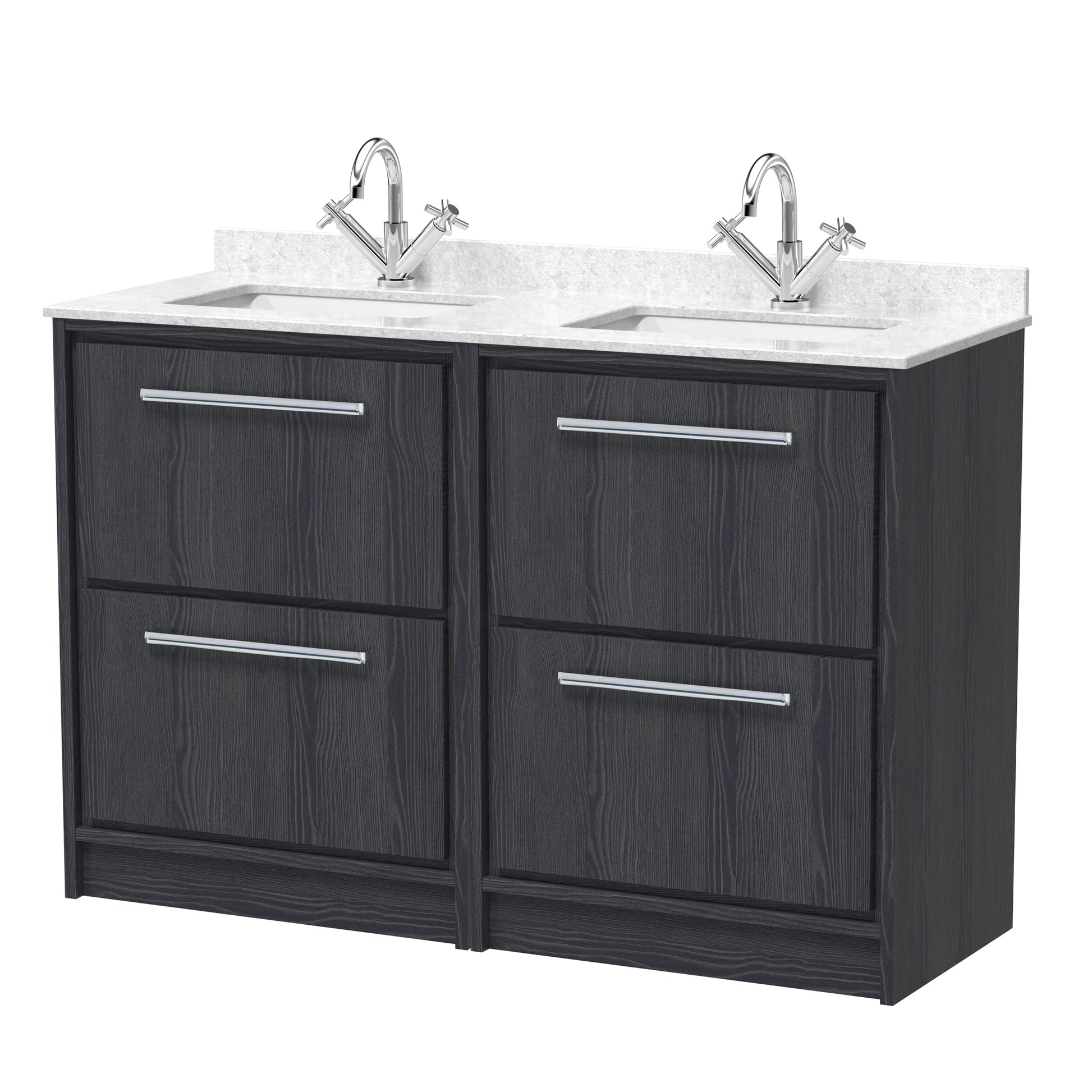 Hudson Reed Lille 1200mm Floor Standing 4-Drawer Vanity Unit with Double Marble Basin, Soft Close