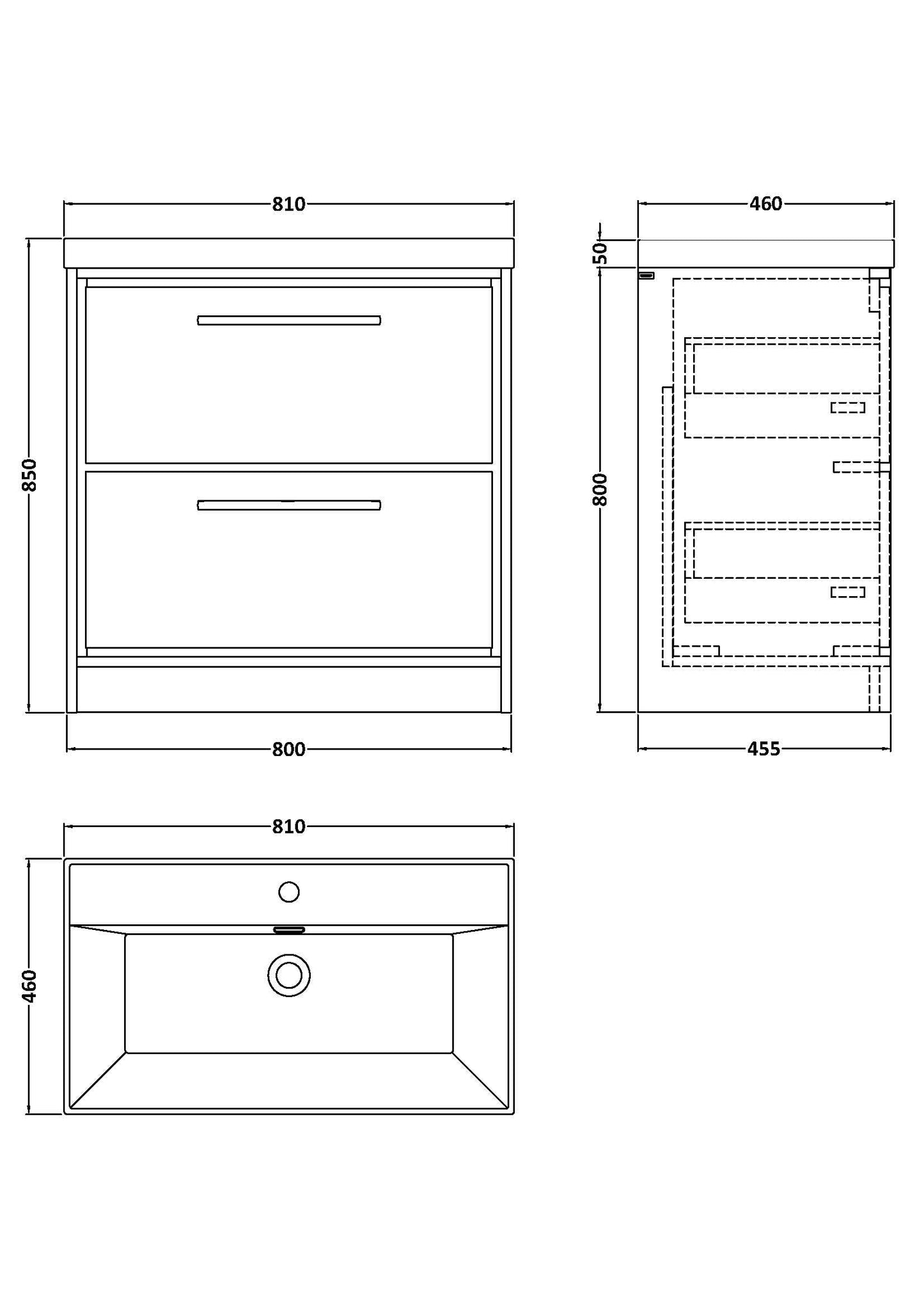 Lille 800mm Floor Standing 2-Drawer Vanity with Basin - 1 Tap Hole