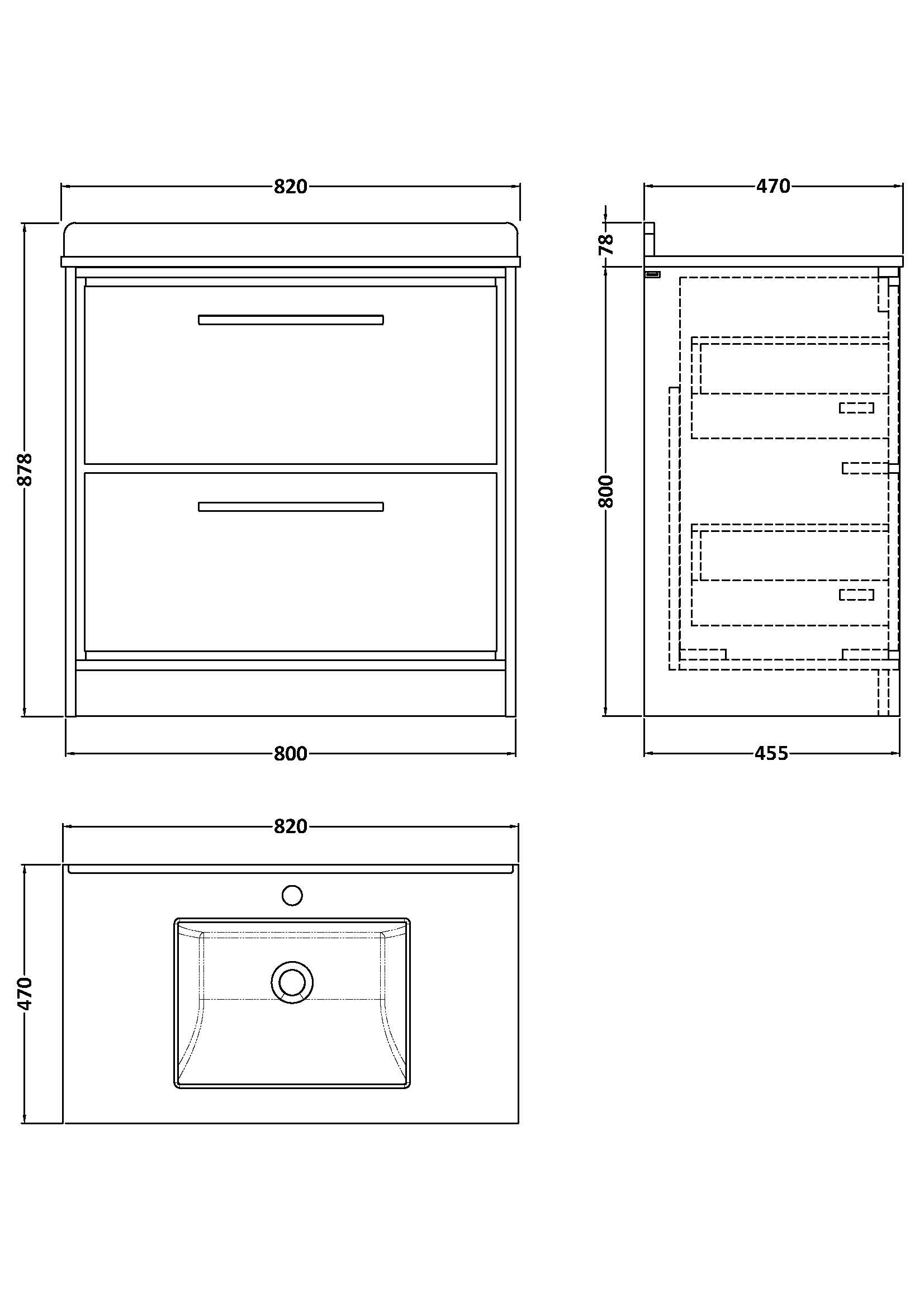 Hudson Reed Lille 800mm Graphite Grey Woodgrain Floor 2-Drawer Vanity With Marble Underslung Basin