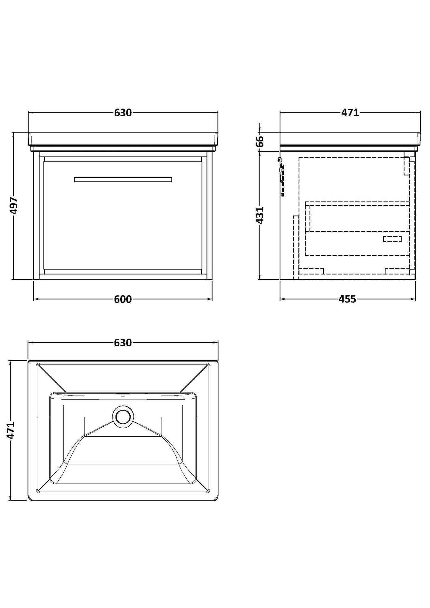 Lille 600mm Wall Hung Single Drawer Vanity with Basin - 0 Tap Hole