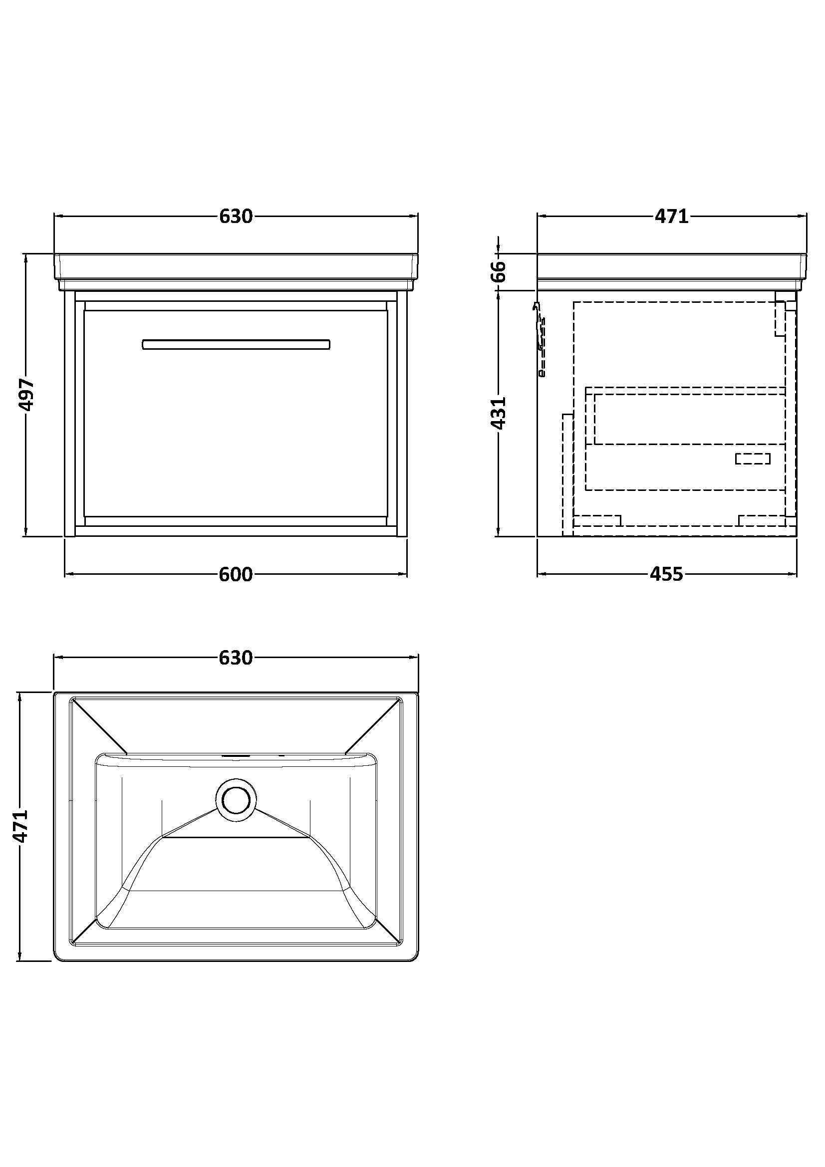 Lille 600mm Wall Hung Single Drawer Vanity with Basin - 0 Tap Hole