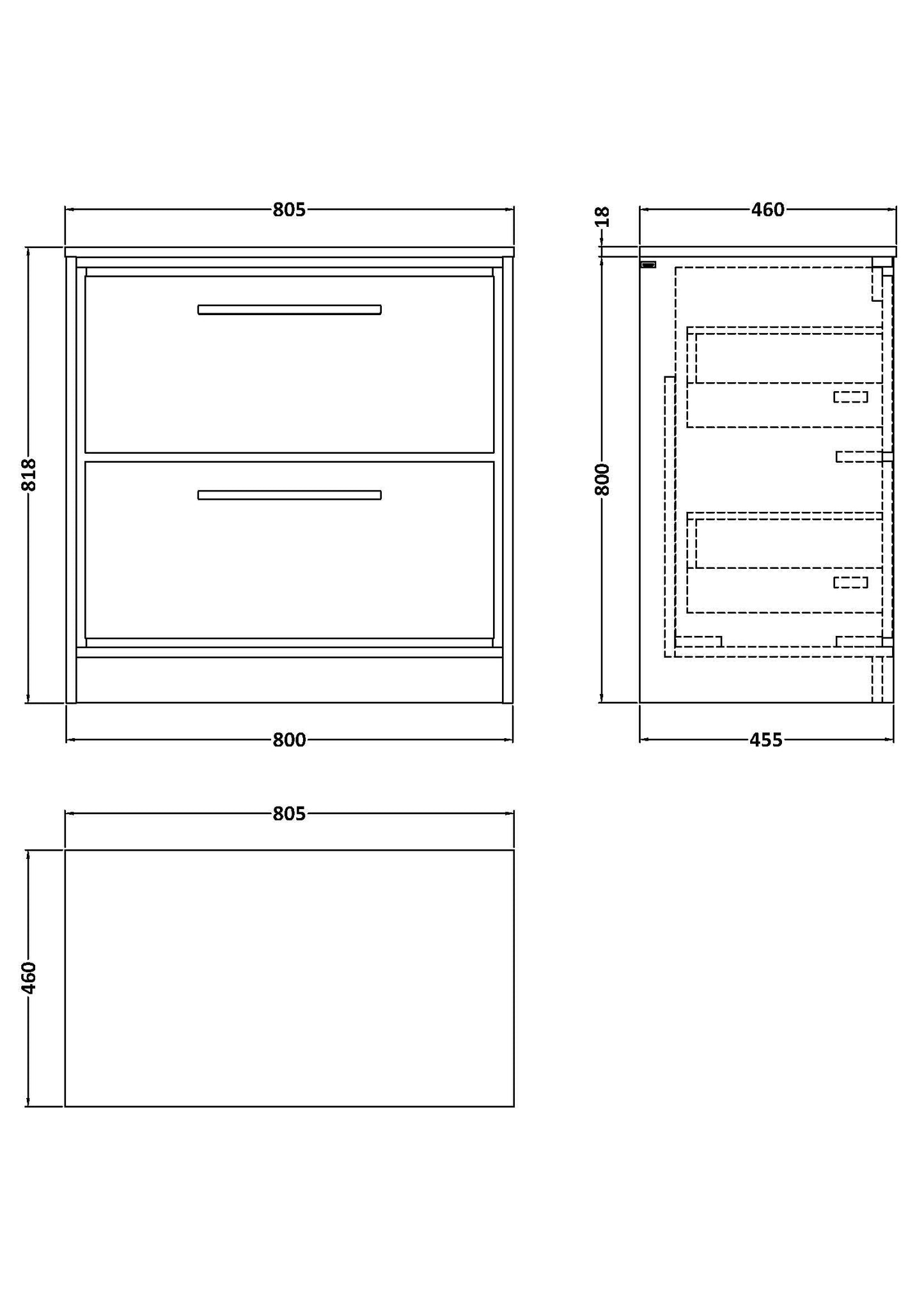 Lille 800mm Floor Standing 2-Drawer Vanity with Worktop