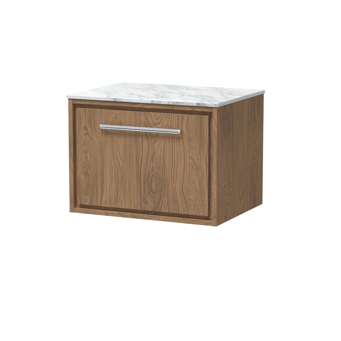 Hudson Reed Lille 600mm Antique Oak Wall Hung Single Drawer Vanity With Marble Worktop