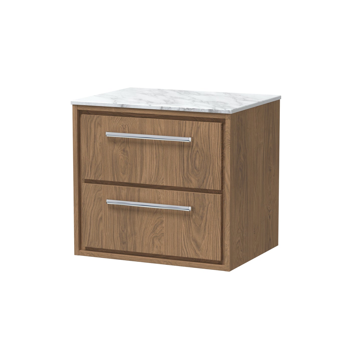 Hudson Reed Lille 600mm Antique Oak Wall Hung 2-Drawer Vanity With Marble Worktop