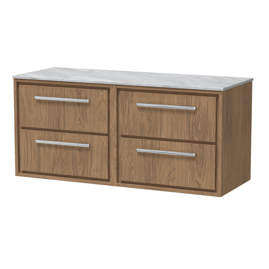 Hudson Reed Lille 610mm Antique Oak Wall Hung 4-Drawer Vanity with Marble Worktop
