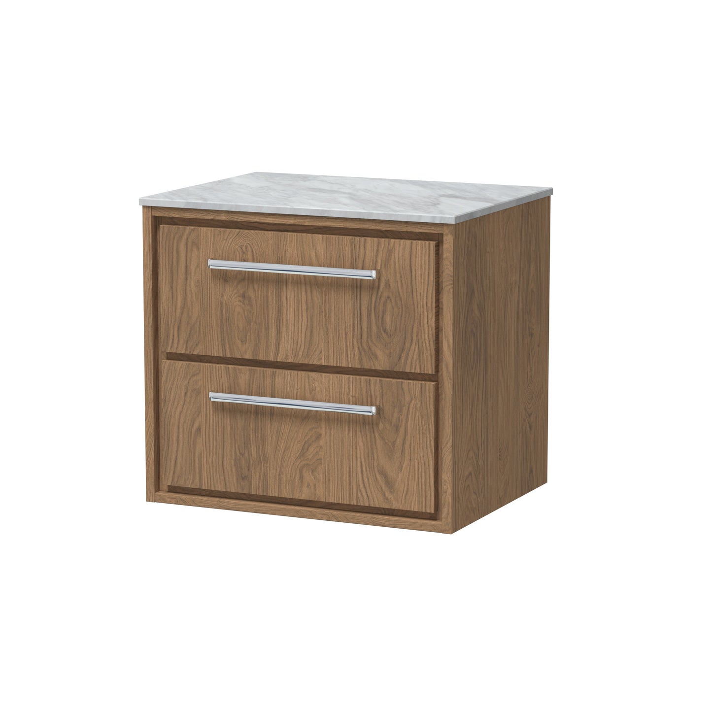 Hudson Reed Lille 600mm Antique Oak Wall Hung 2-Drawer Vanity with Marble Worktop & Soft Close Drawers