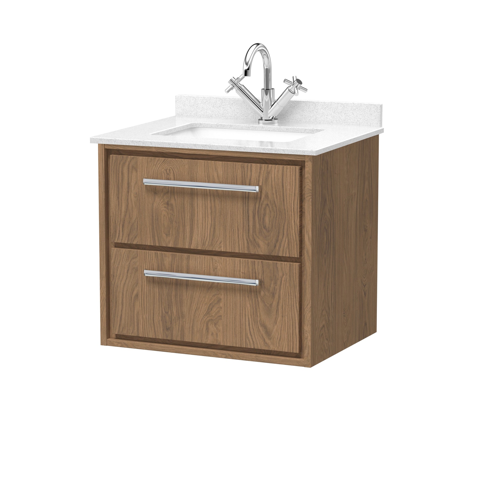 Hudson Reed Lille 600mm Wall Hung Antique Oak 2-Drawer Vanity Basin With Soft Close Drawers
