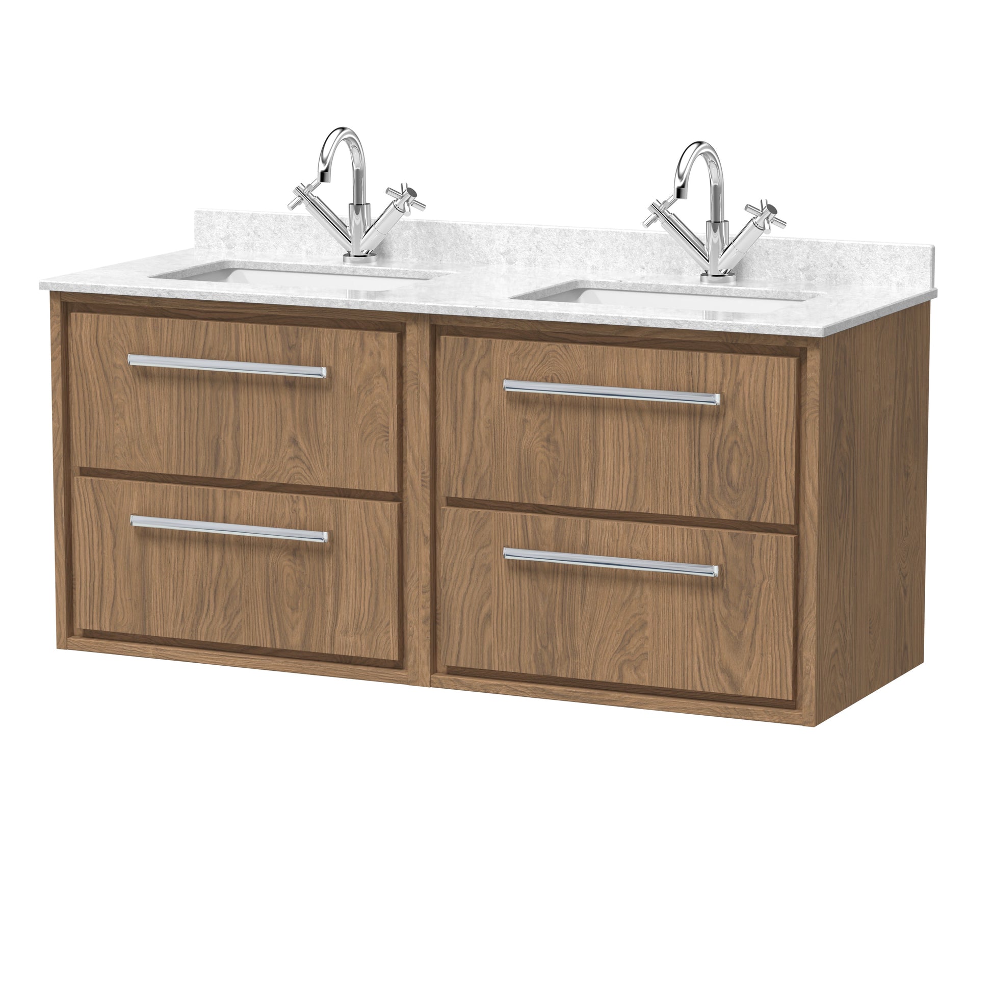 Hudson Reed Lille 1220mm Wall Hung 4-Drawer Vanity Unit With Double Marble Basins