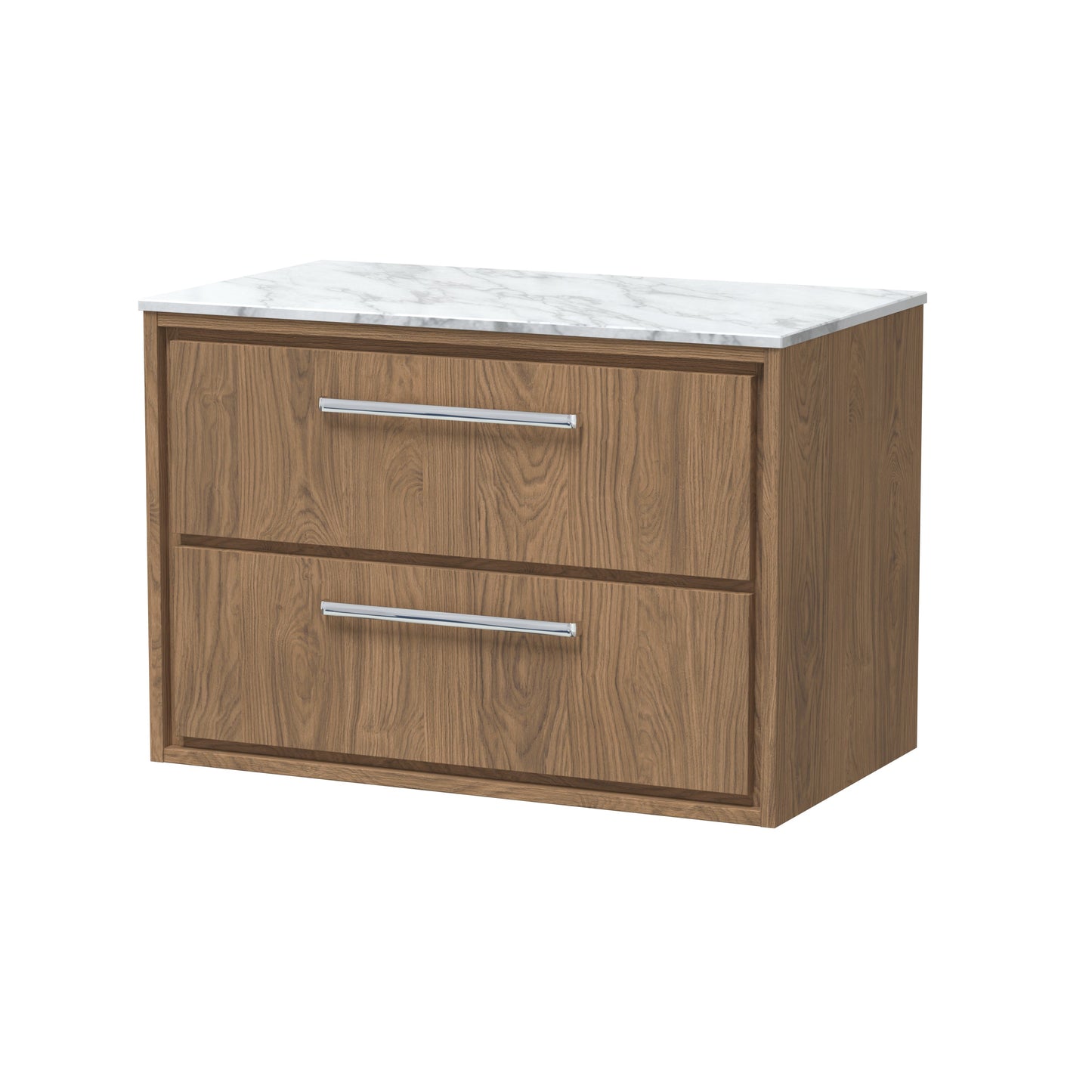 Hudson Reed Lille 800mm Antique Oak 2-Drawer Wall Hung Vanity Unit with Marble Worktop
