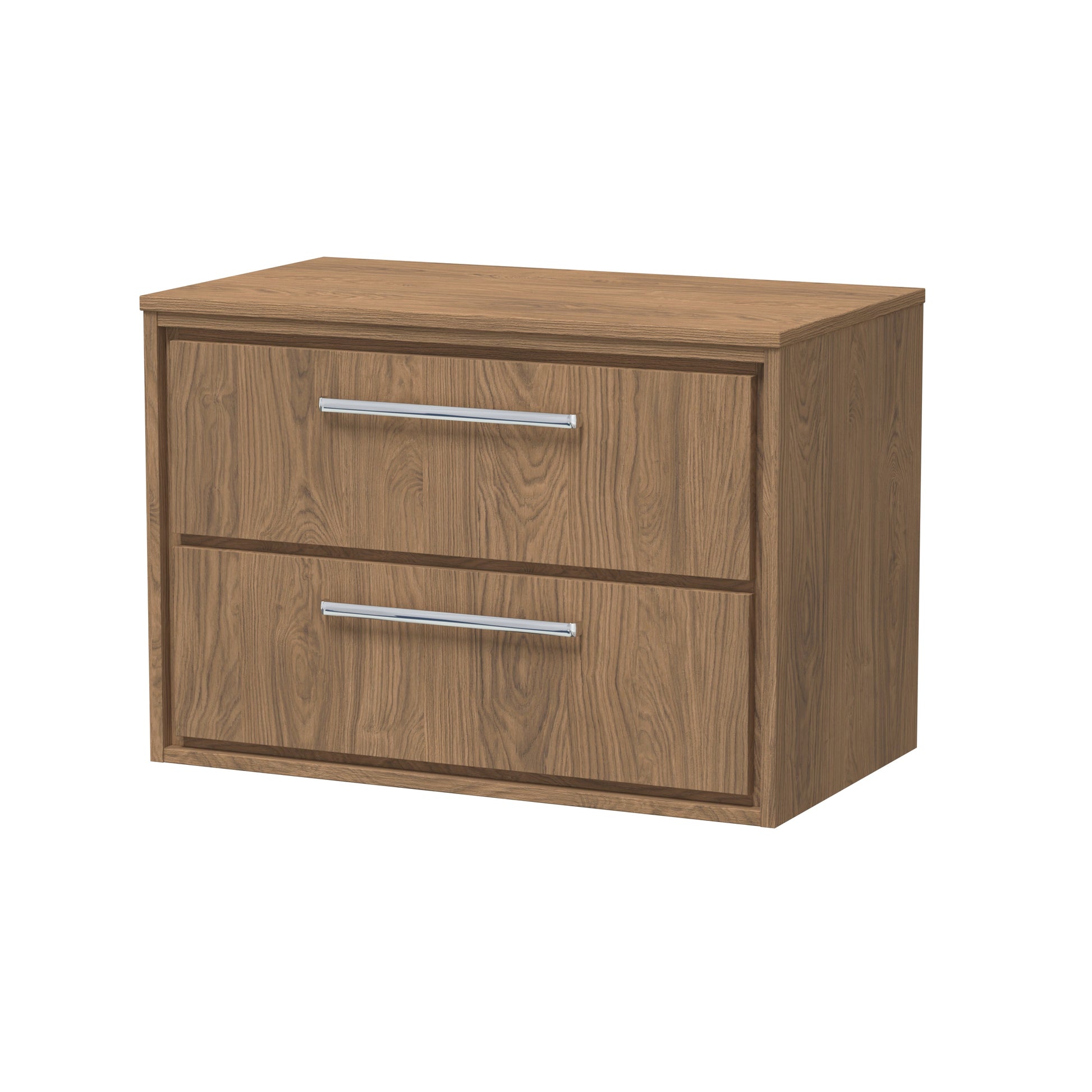 Hudson Reed Lille 800mm Antique Oak Wall Hung 2-Drawer Vanity Unit With Worktop and Soft Close Drawers